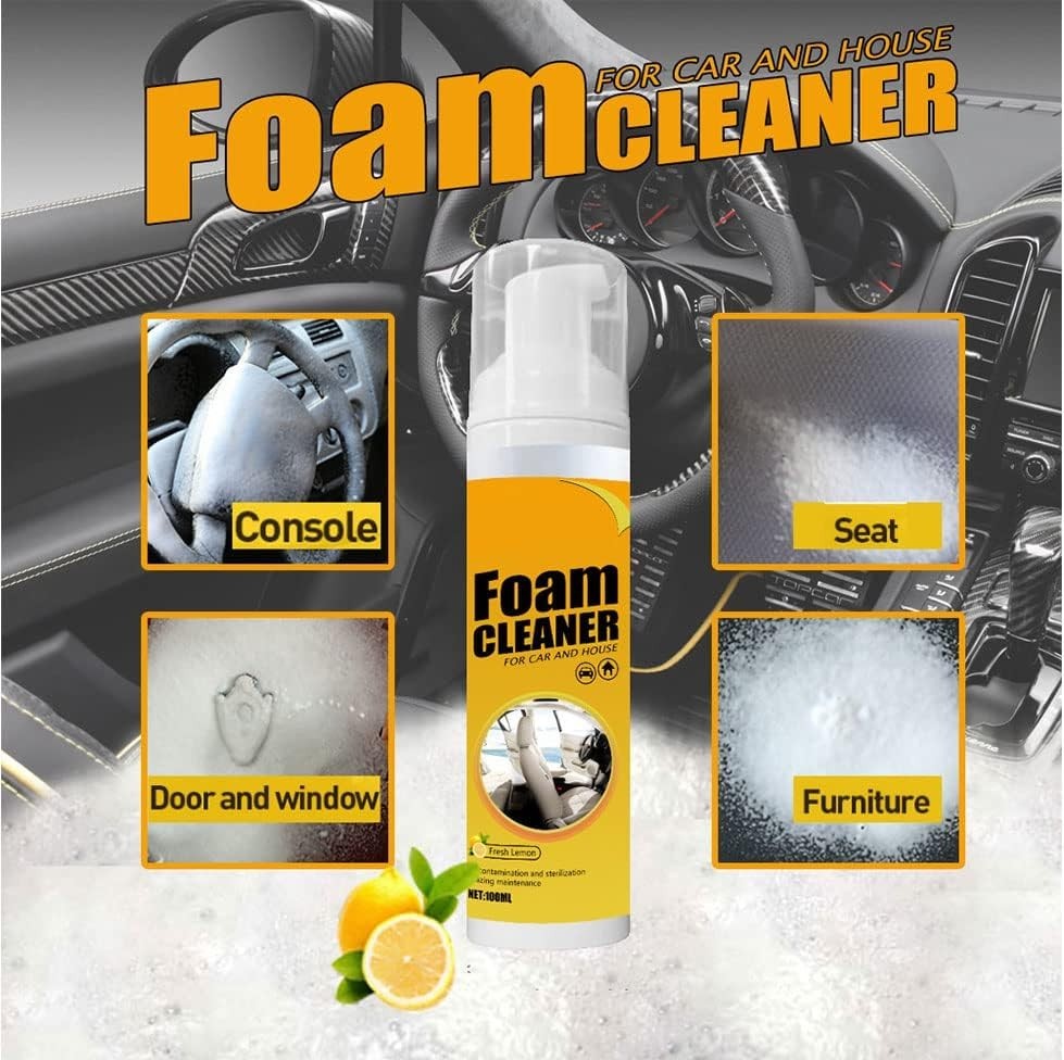 All-Purpose Foam Cleaner Spray: Fresh Lemon Scent for Leather and Vinyl Surfaces