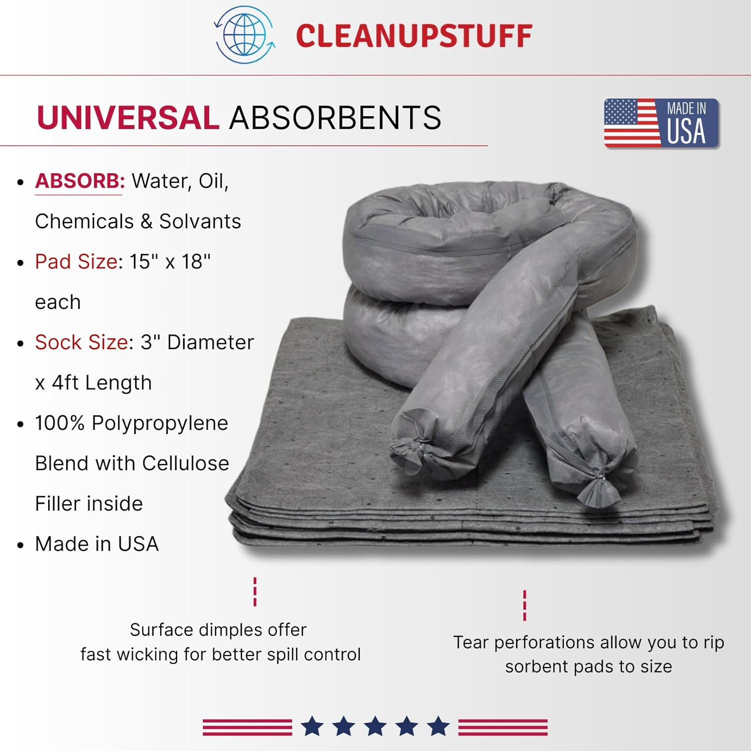 Original Bucket Spill Kit – Universal Absorbents & 5-Gallon Red Bucket – Spill P