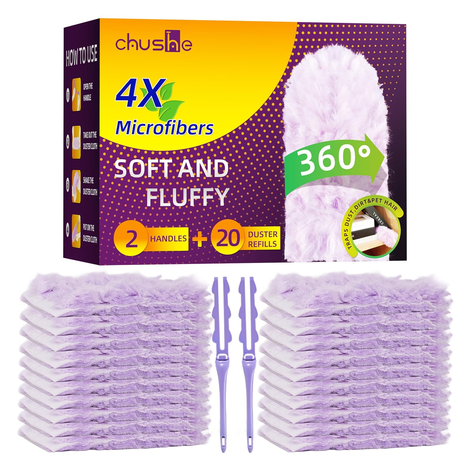 Duster Refills with Swiffer, 20 Count with 2 Handles, Heavy Duty 360° 4X Micr…