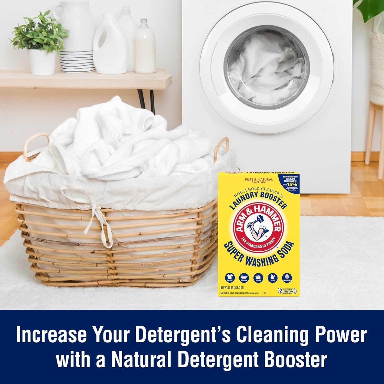 Arm & Hammer Super Washing Soda Detergent Booster & Household Cleaner, 55oz.