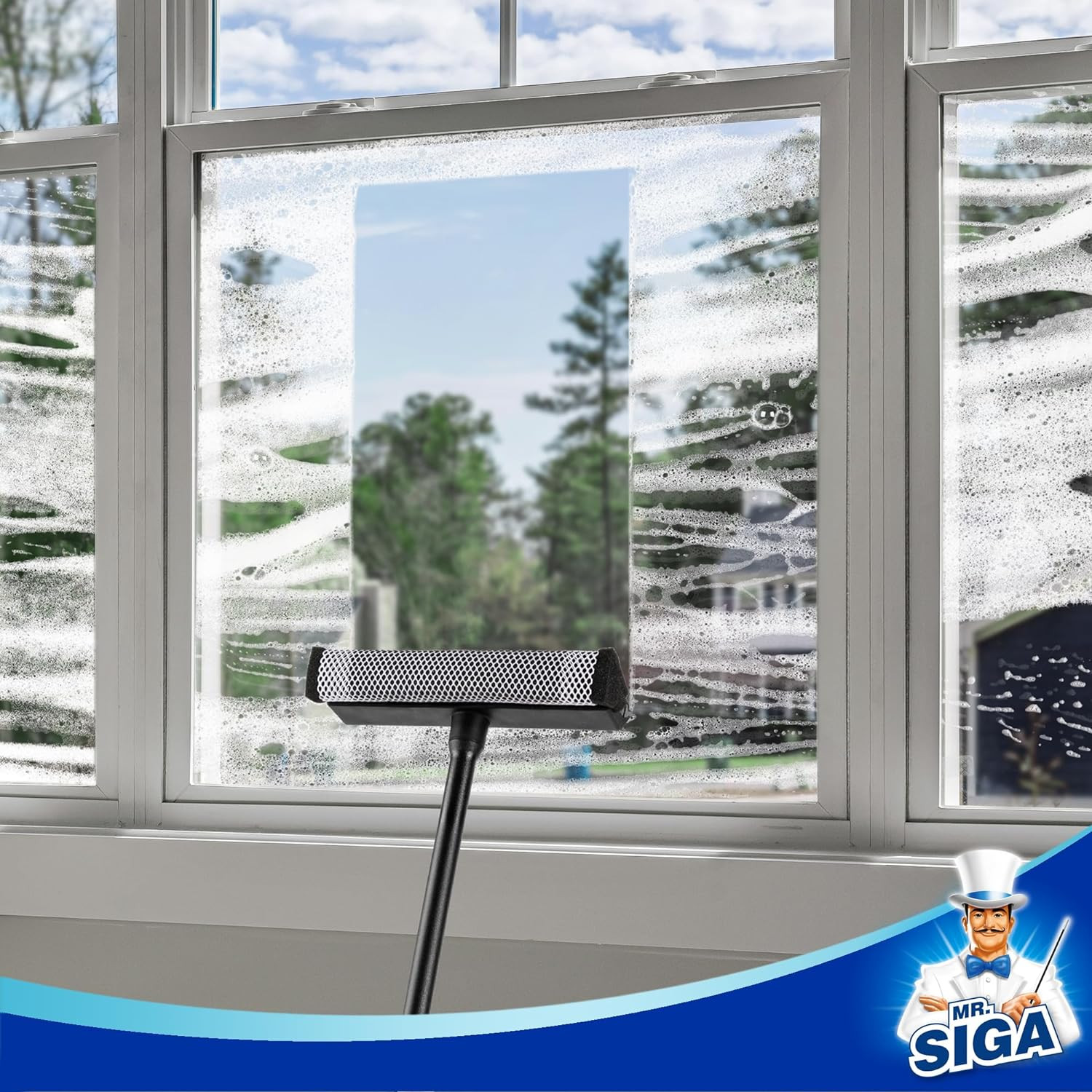 MR.SIGA Professional 2-In-1 Car Window Squeegee and Sponge Scrubber for Cleaning