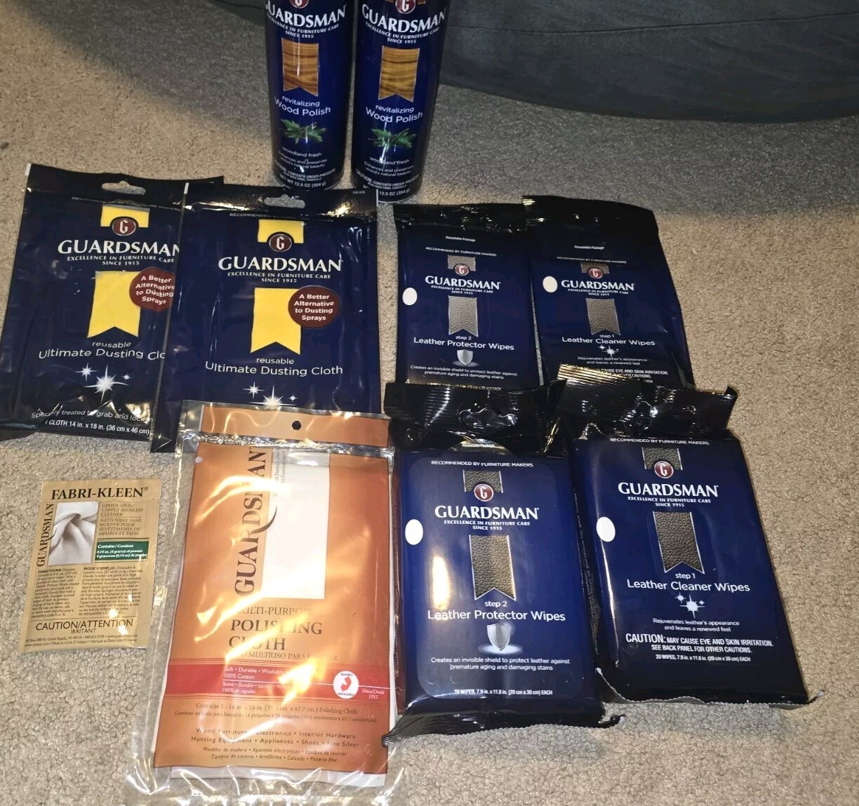 Lot of Guardsman Furniture Care Kit Fabric Leather Wood Wipes Cloth Dusting