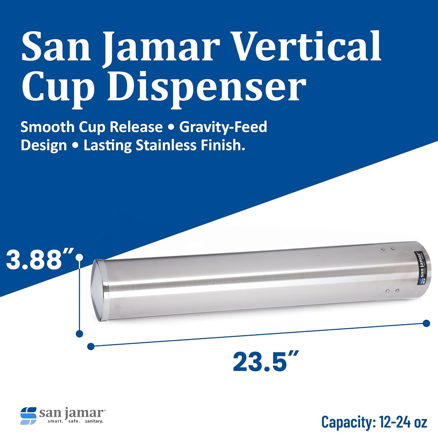 San Jamar Large Pull-Type Cup Dispenser Fits 12 – 24 Oz. Cups with Flip Cap fo