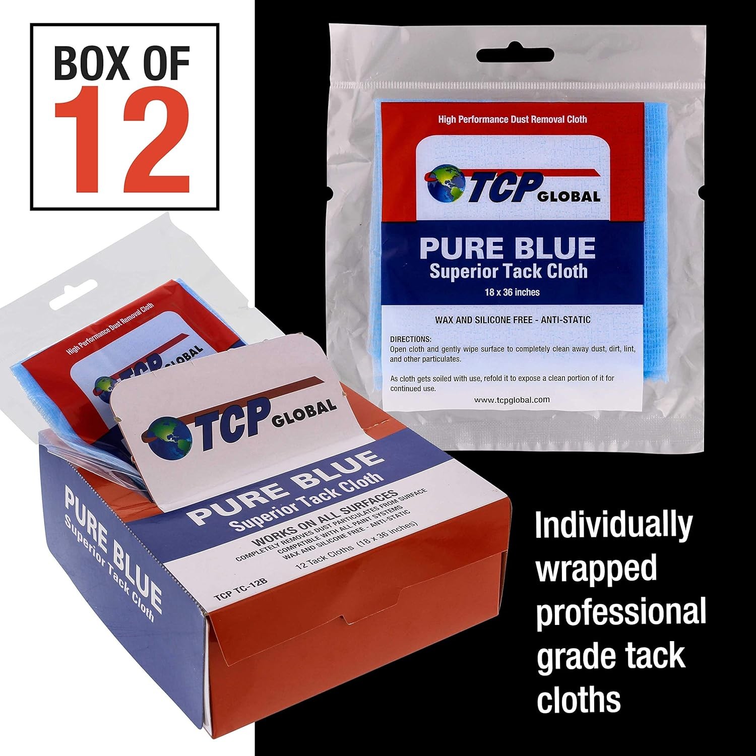 Pure Blue Superior Tack Cloths – Tack Rags (Box of 1 Item Package Quantity: 12
