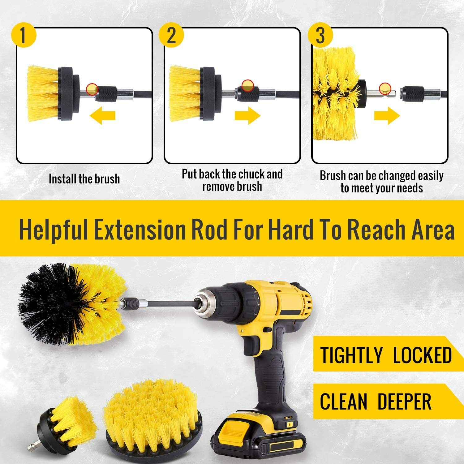 4Pcs Car Drill Brush Cleaner Kit Tile Grout Power Scrub Wash Detailing Cleaning