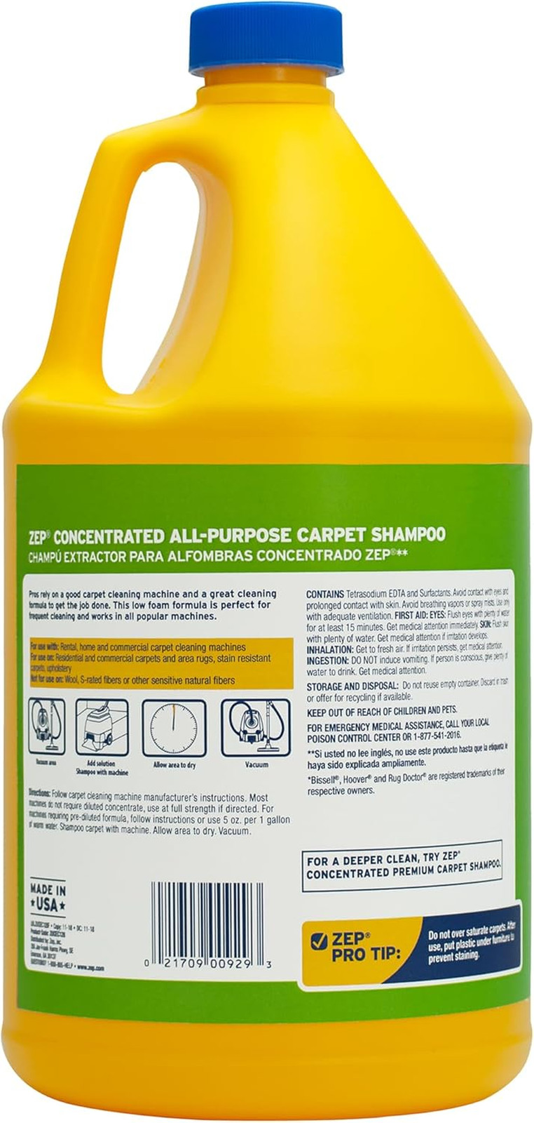 All-Purpose Carpet Shampoo Concentrate Cleaner – 1 Gallon (Case of 2) ZUCEC128 –