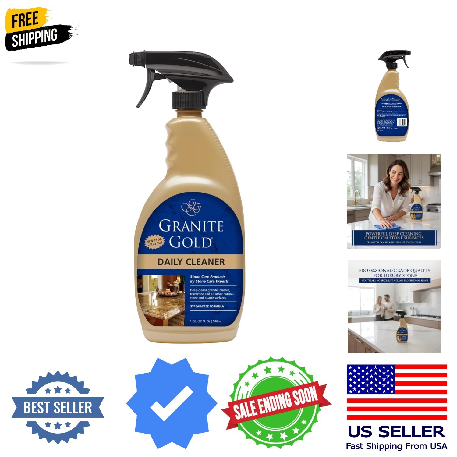 Daily Cleaner for Granite, Marble & Other Natural Stone & Quartz Surfaces, 32…