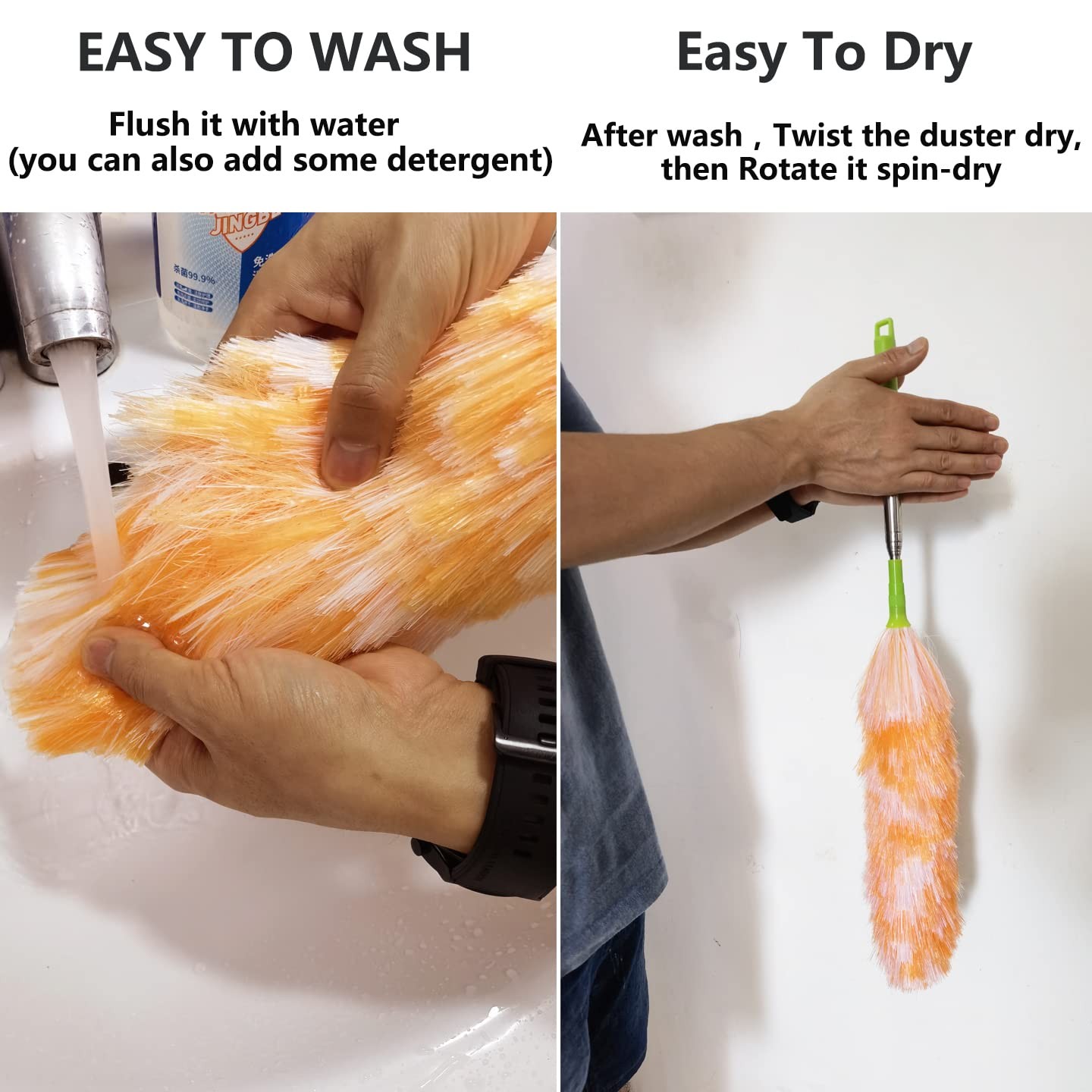 4 Pack Washable Electrostatic Duster, Extendable Pole 25″ to 55″, Feather Dus…
