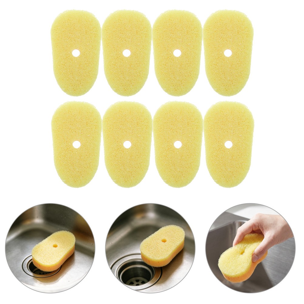 8Pcs Kitchen Dish Wand Sponge Refills Soft Yellow Washable Scrubber Pads