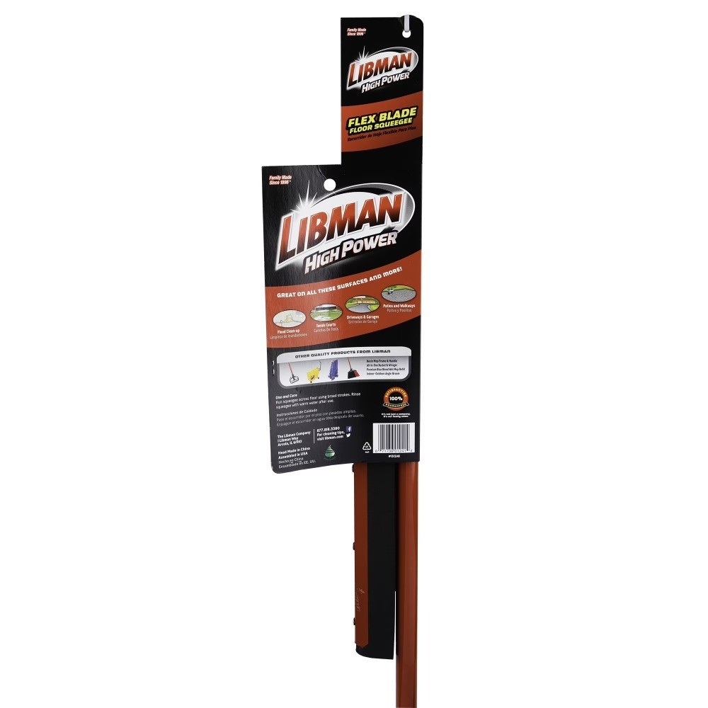 Heavy Duty Commercial Rubber Floor Squeegee with Flex Blade and Red Steel Handle
