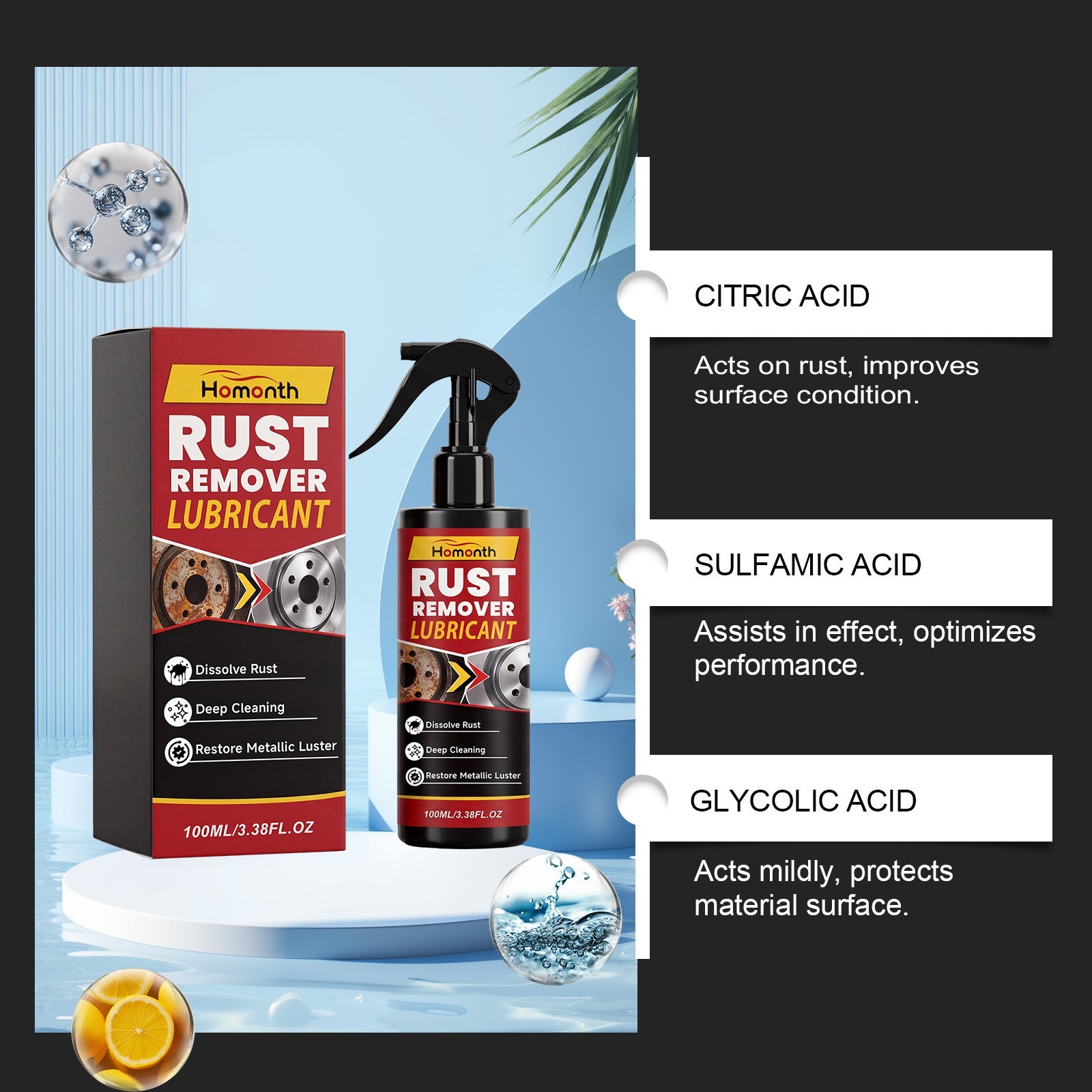 Rust Remover Lubricant Spray, Metal Rust Remover Spray For Car Parts Cleaning