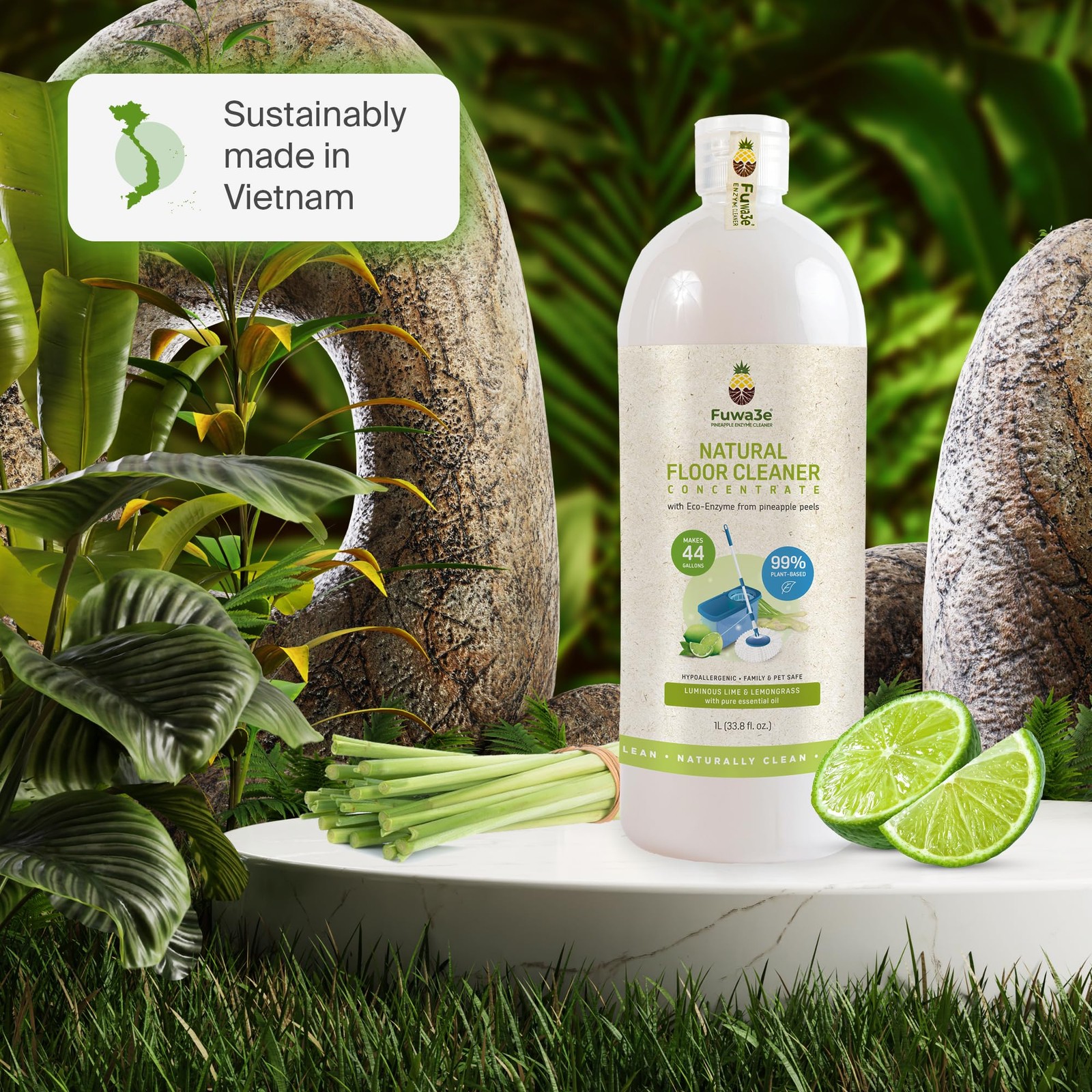 Fuwa3e Pineapple Enzyme Natural Floor Cleaner Lime & Lemongrass – 33.8oz 1 Pa…