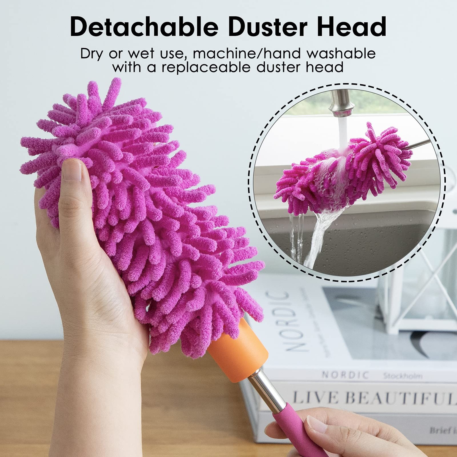 Microfiber Duster for Cleaning, Hand Washable Dusters with 2pcs Replaceable M…