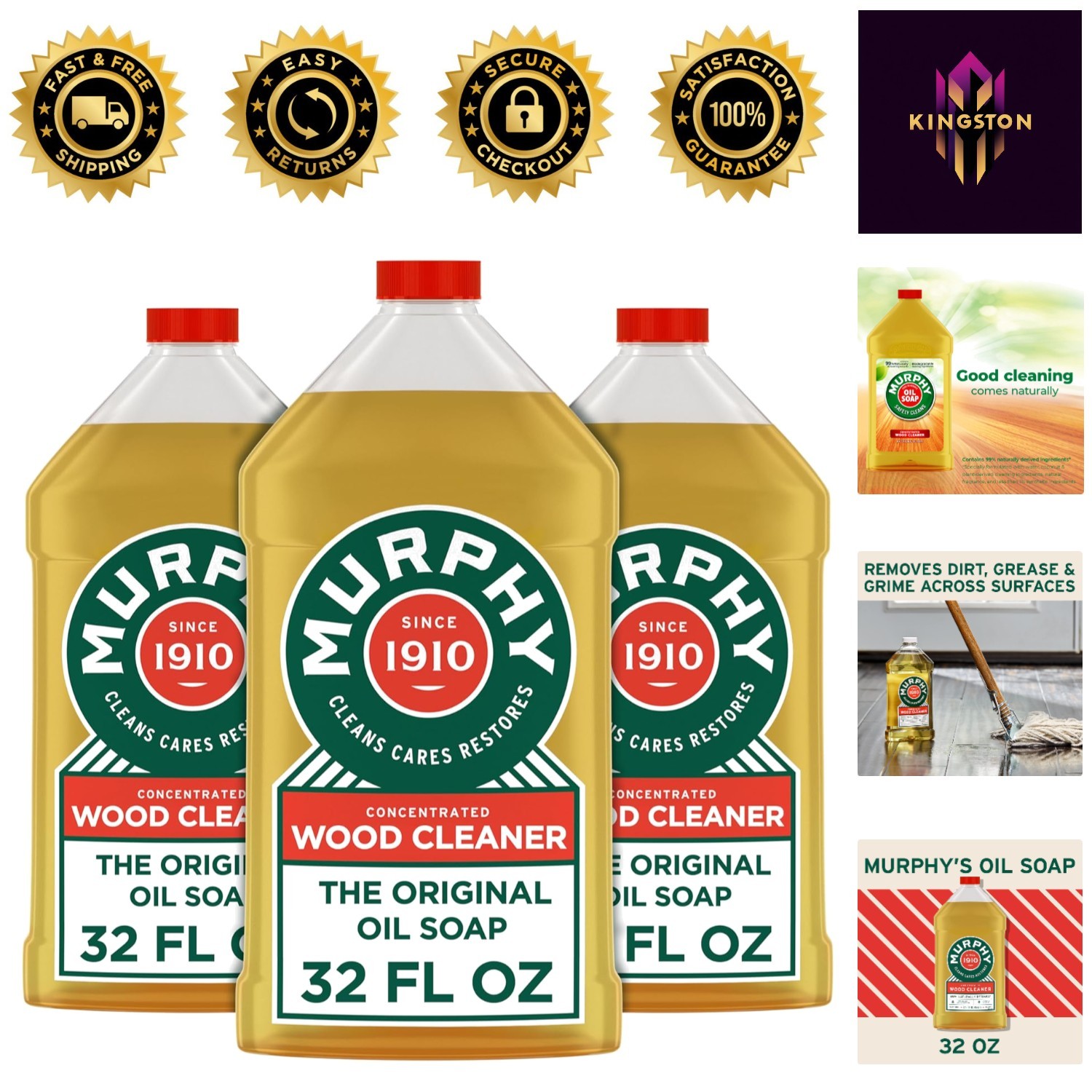 Gentle No-Rinse Wood Cleaner – Concentrated Citronella Oil Soap, 32 fl oz Pack