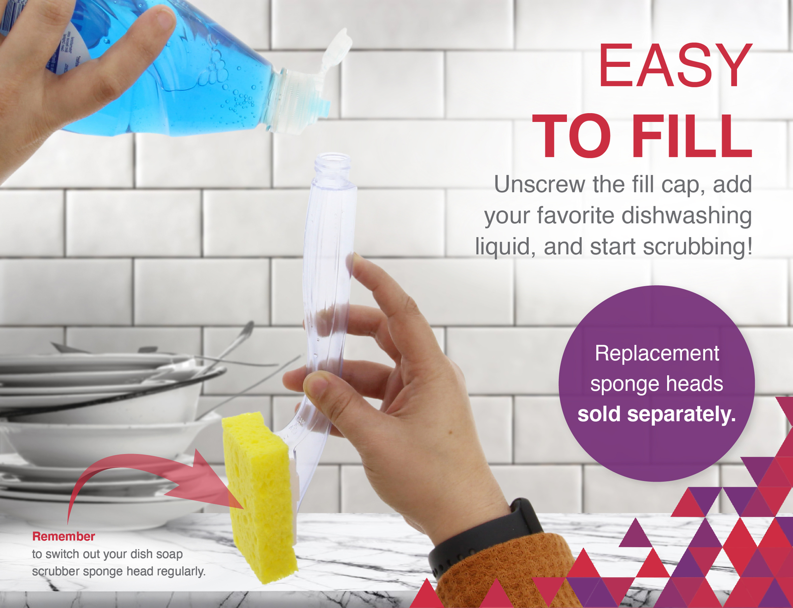 Arrow Liquid Detergent Dishwasher Sponge and Handle