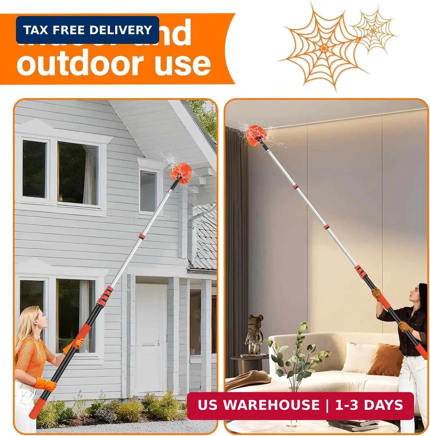 30FT Cobweb Duster with Extension Pole – High Reach Duster for High Ceilings & O