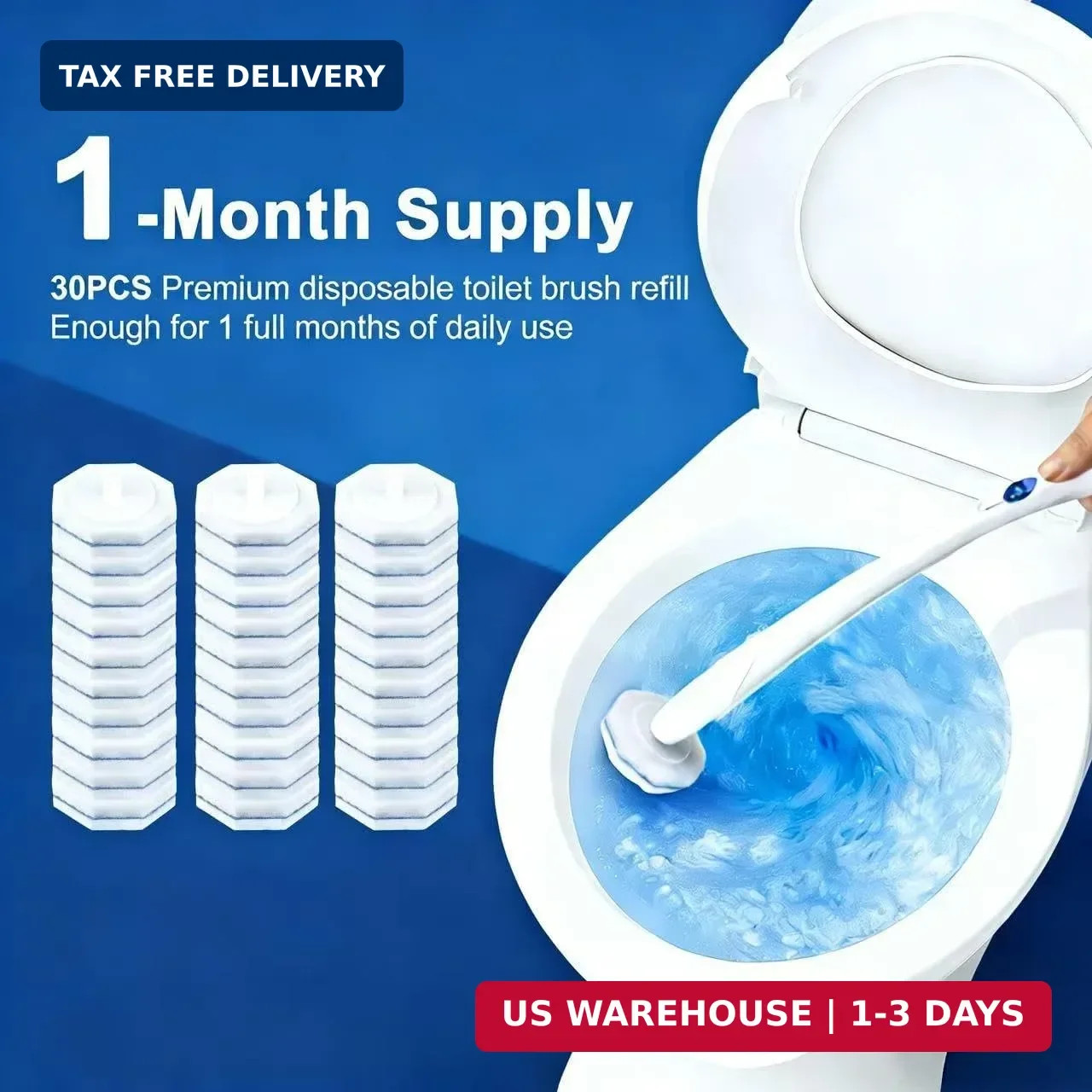 30pcs Toilet Cleaner Refill Pads for Clorox Wand, Upgrade 3-Layer Toilet Scrubbe