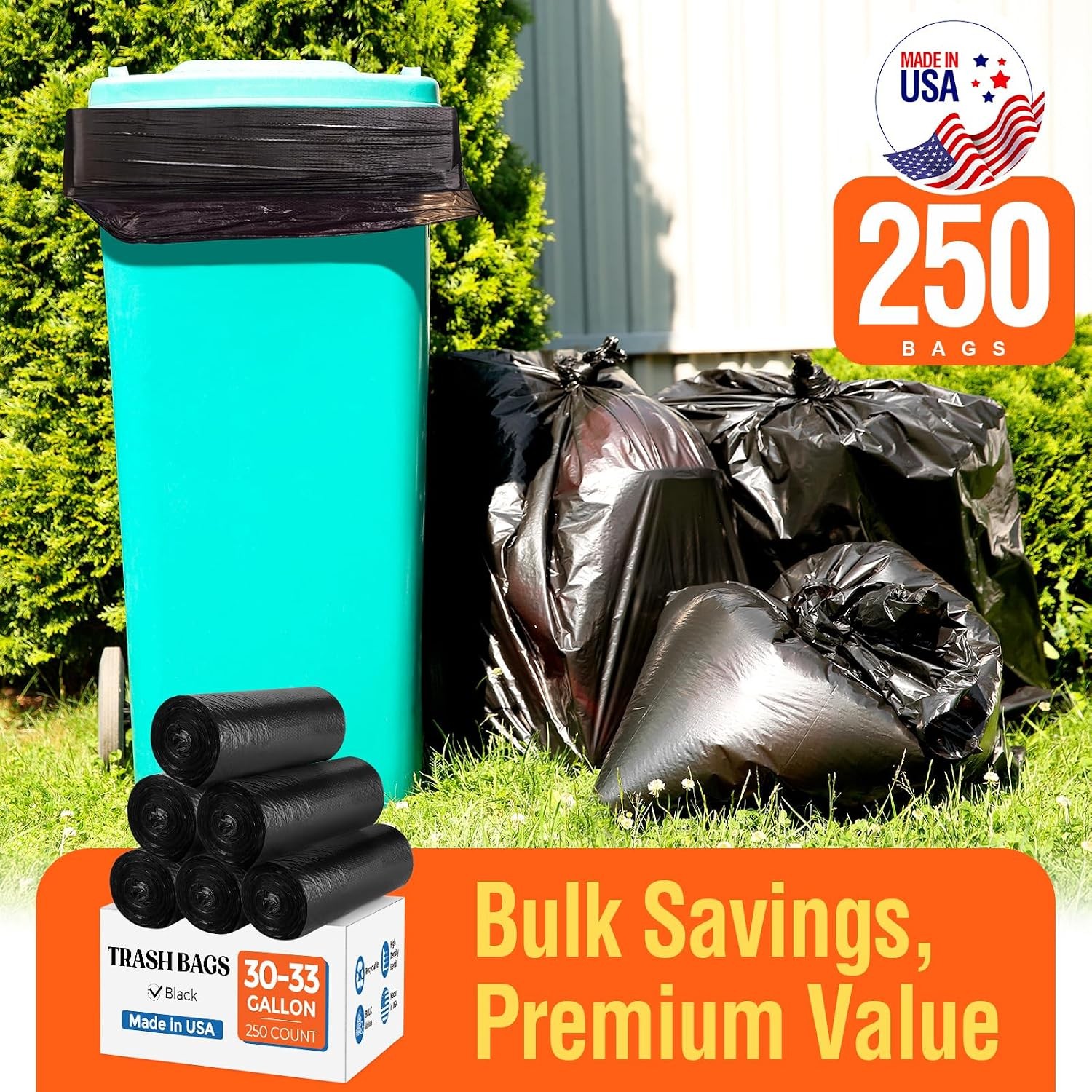Delxo 30-33 Gallon Trash Bags, 250 Count ?C Medium Duty Garbage Bags, Thick, Du