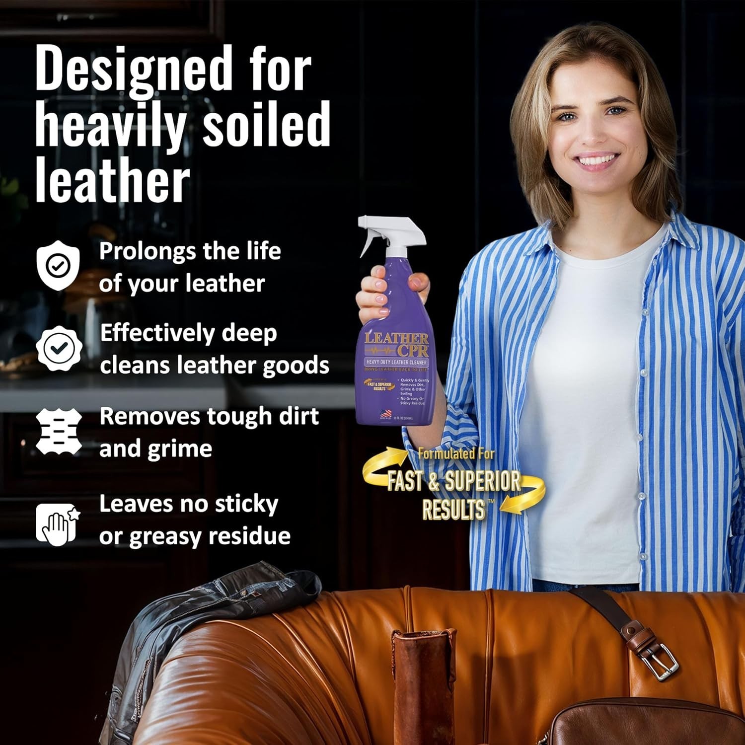 Heavy Duty Leather Cleaner 22oz – Car Interior Cleaner For Heavy Dirt & Grime…