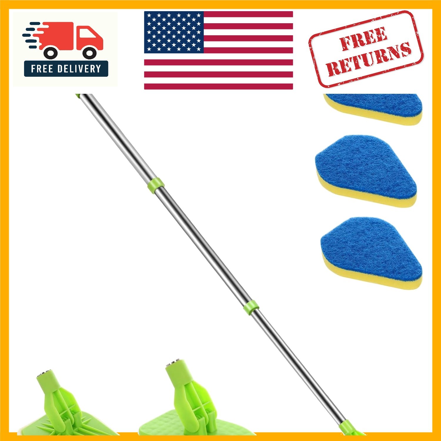 Lightweight 37” Cleaning Brush with Stiff Bristles & Sponge – Versatile Use