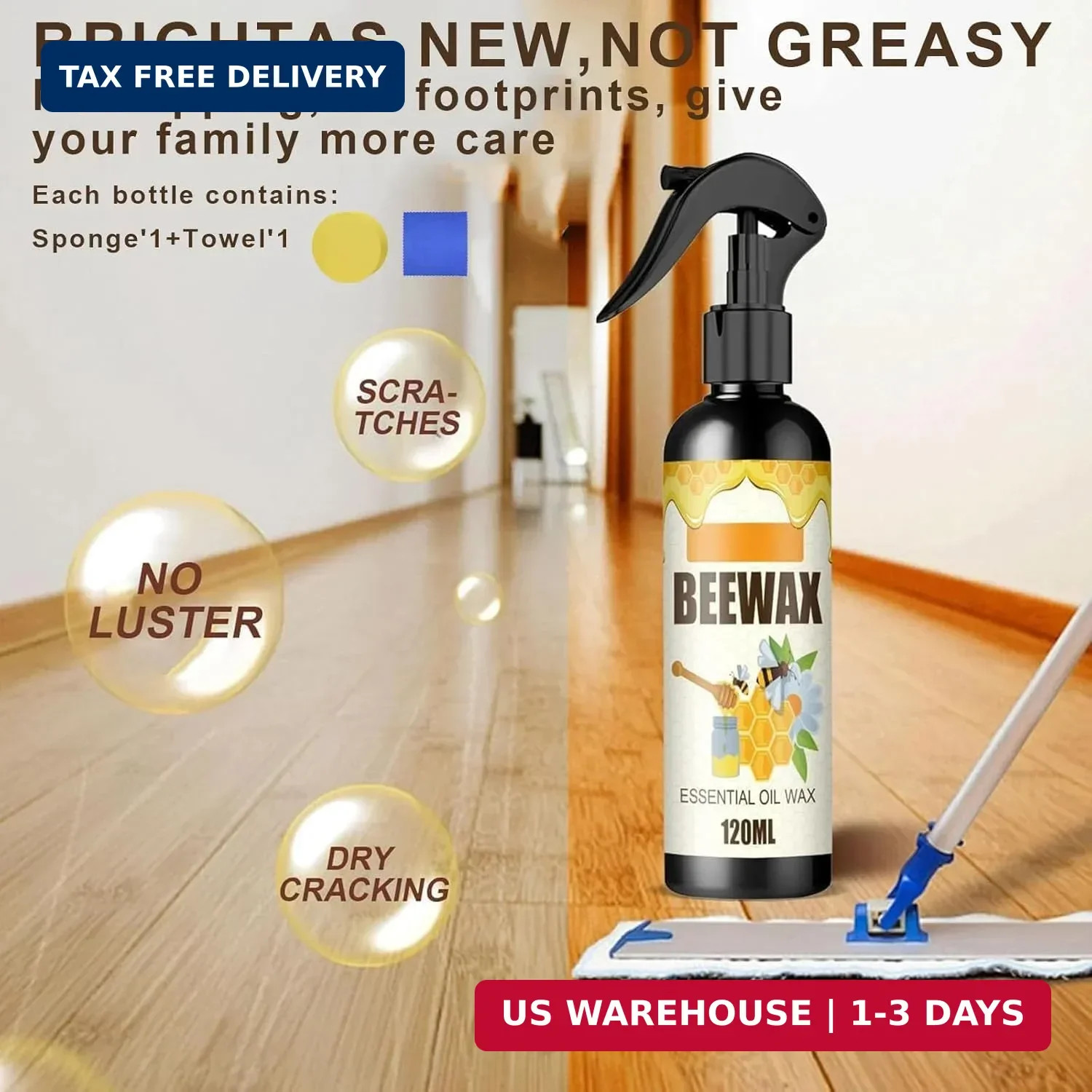 2PCS Natural Beeswax Spray, Beeswax Spray Cleaner, Furniture Polish,The Original