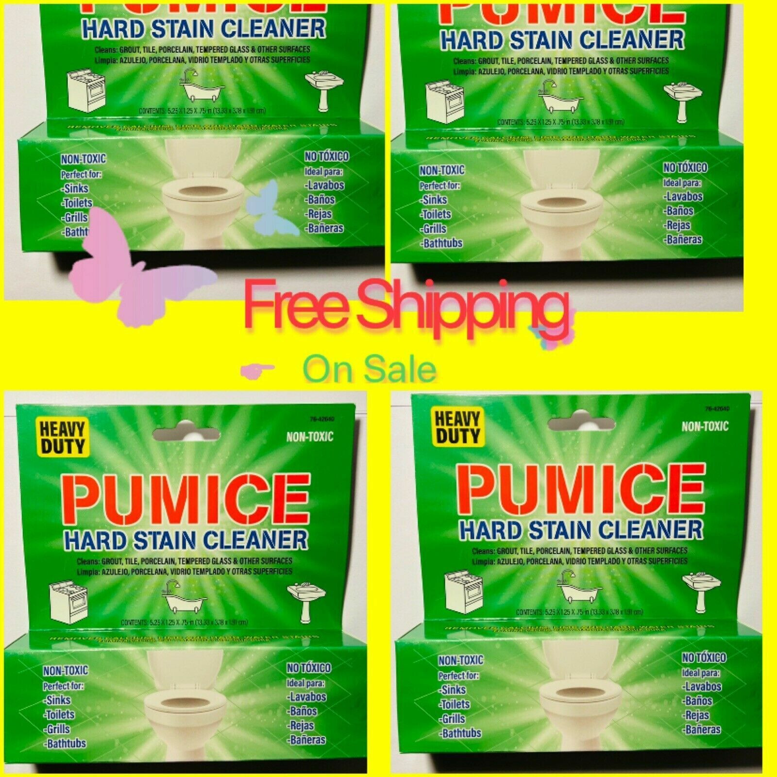 4 X Pumice Heavy Duty Hard Stain Remover Cleaner without Handle Non Toxic Stone