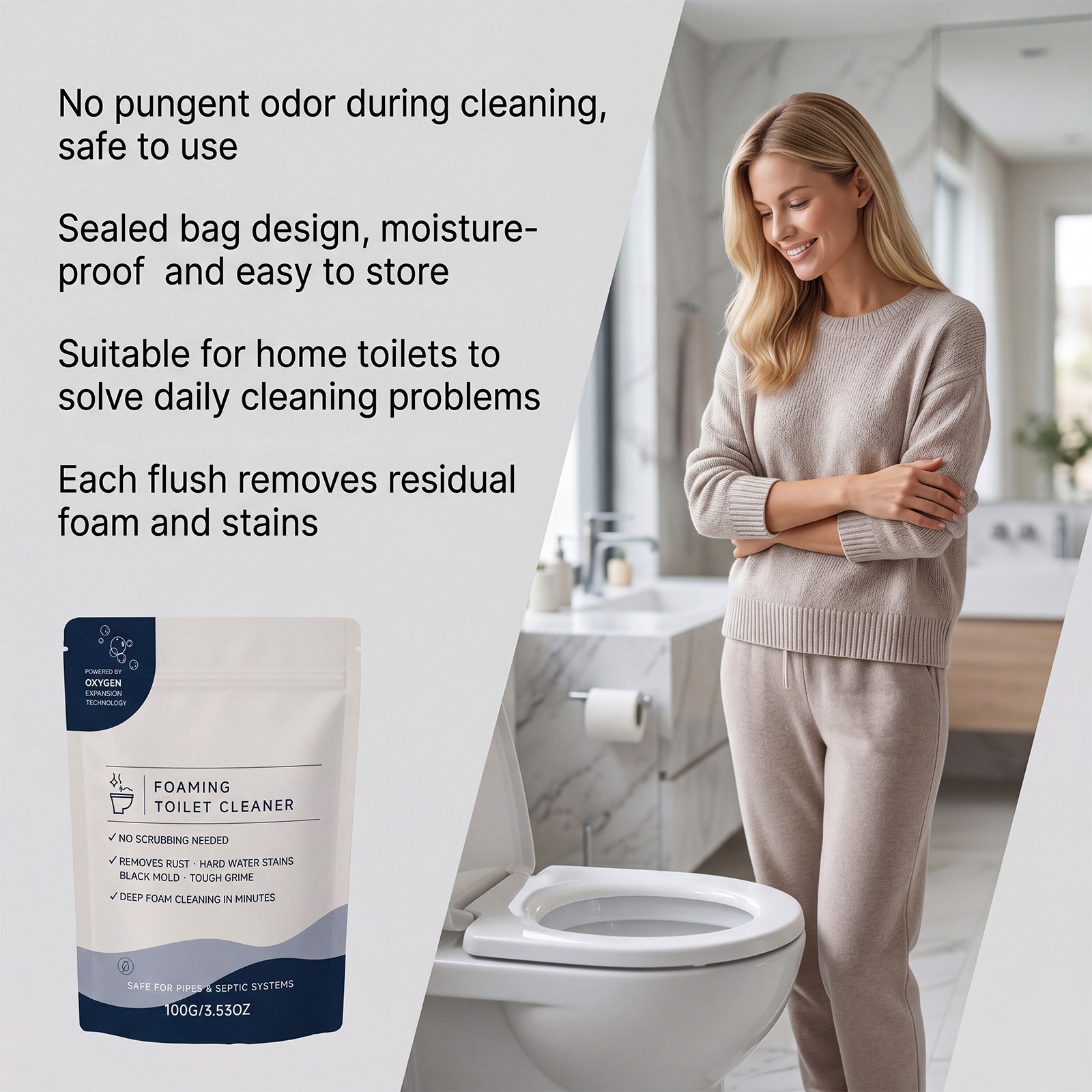Foaming Toilet Bowl Cleaner – Oxygen Foam Formula for Cleaning Stain Removal