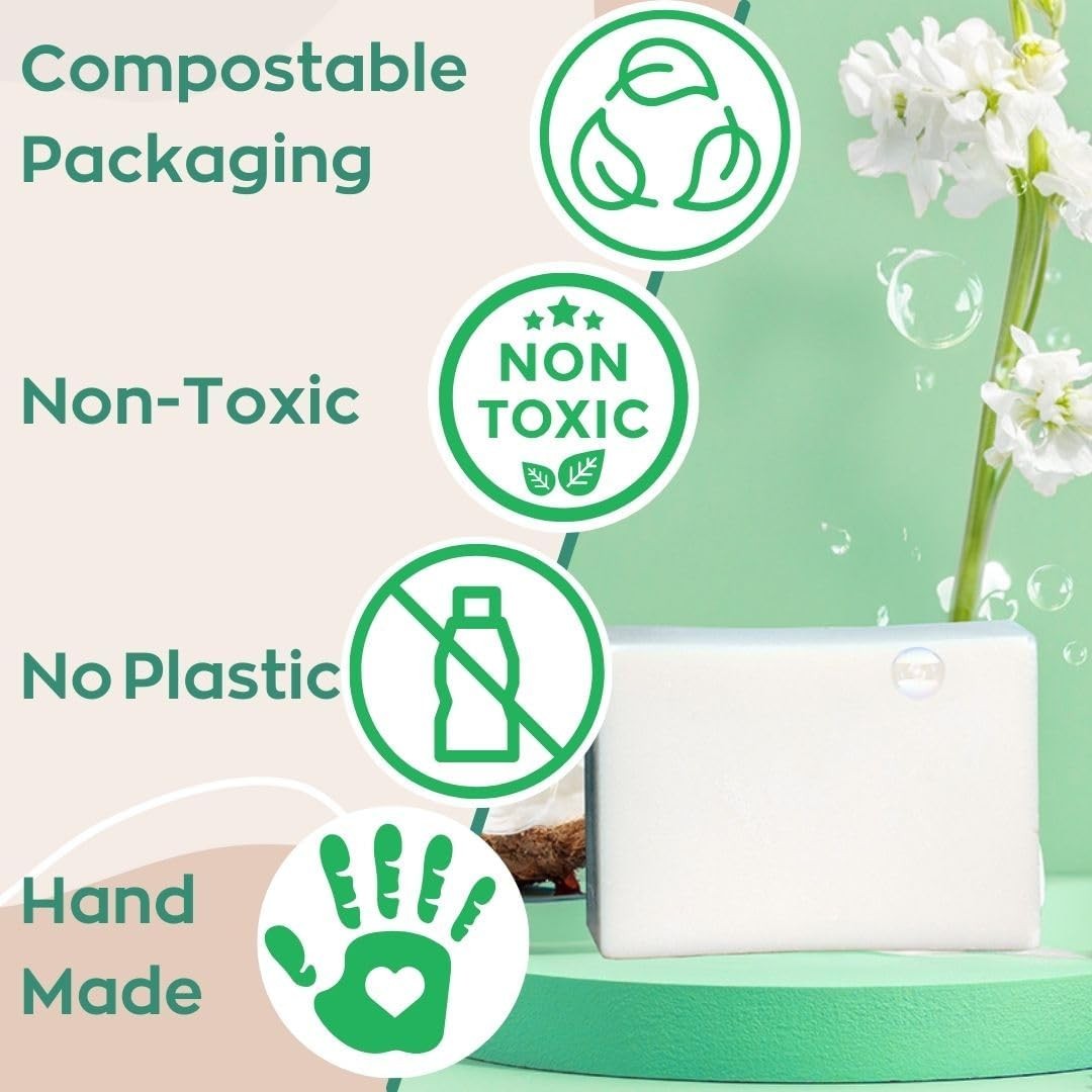 Dish Washing Bar Soap Set with 2 Solid Coconut Oil Bars Sisal Scrub Brush