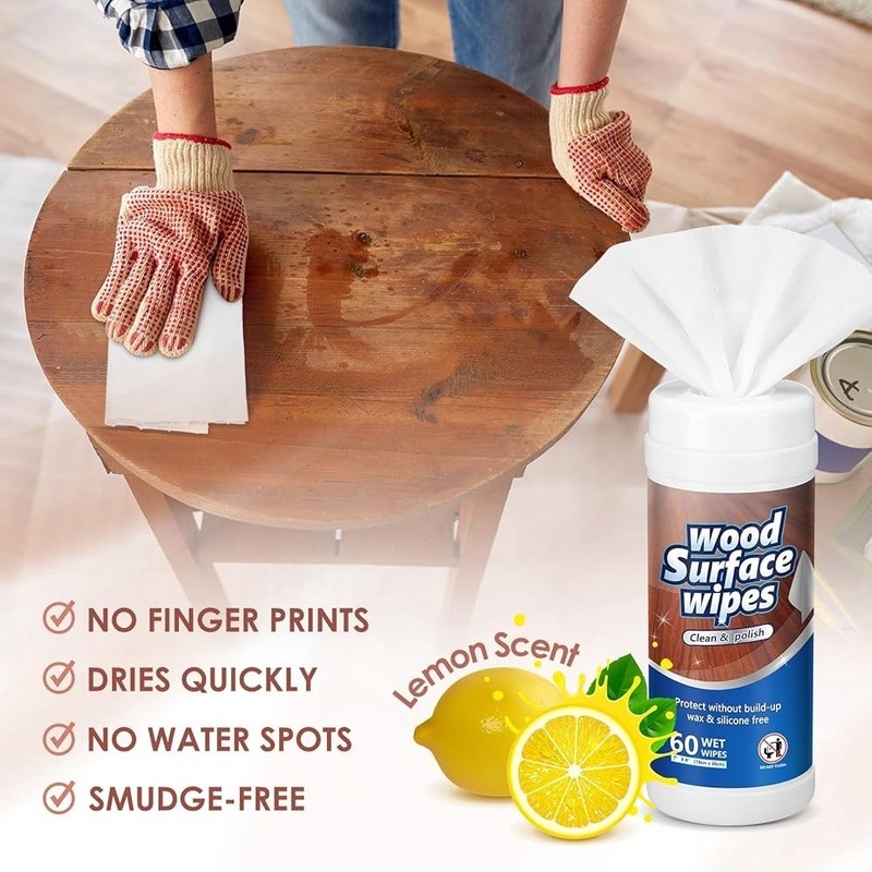 Wood Furniture Cleaner Wipes 180 Count Non-Woven Surface Polishing Towelettes US