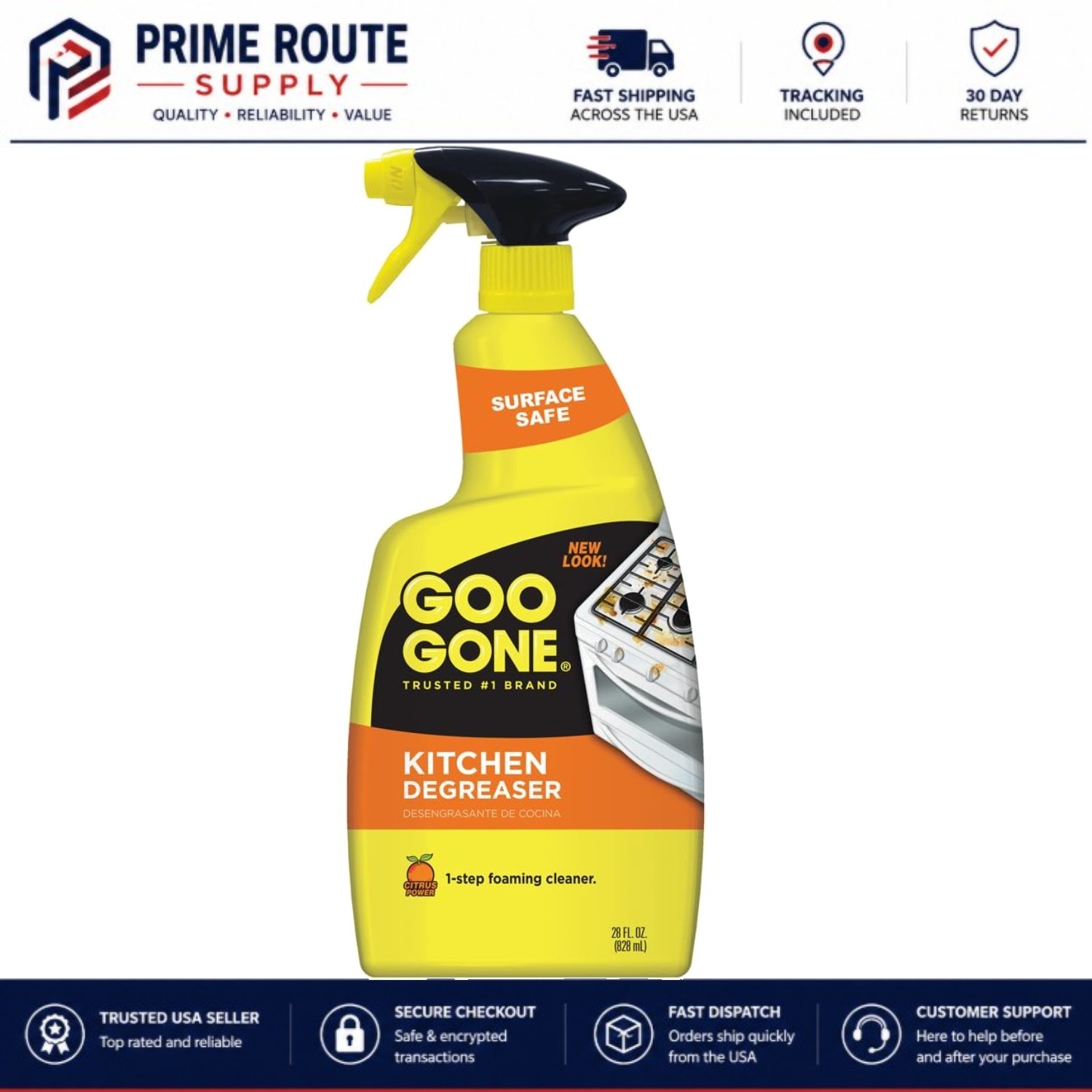 Citrus Kitchen Degreaser – Powerful Foaming Spray, 28 Fl Oz for Spotless Clean