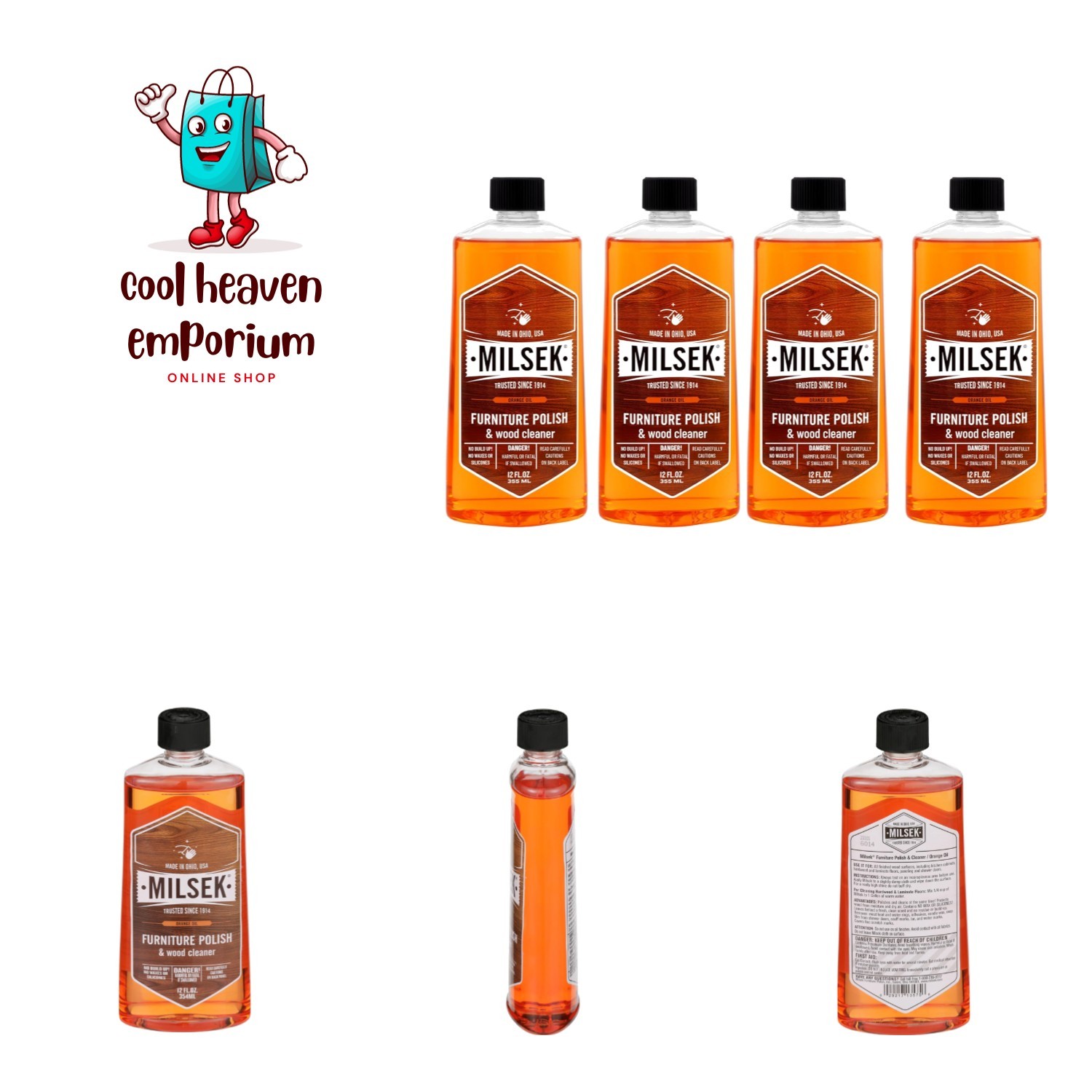 4 Pack Orange Oil Furniture Polish & Cleaner, 12 oz – Multi-Surface Use