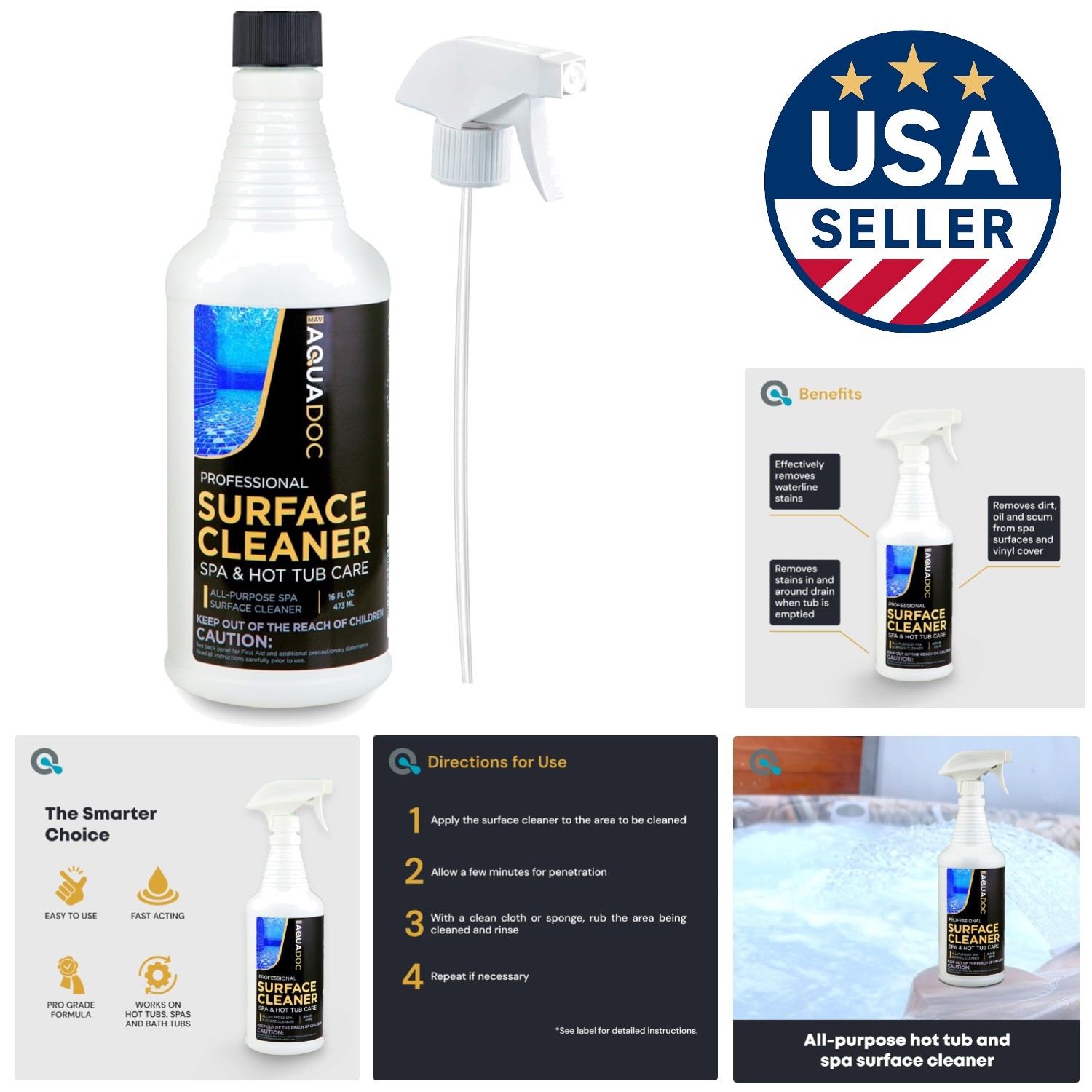 All-Purpose Hot Tub Cleaner Spray 16oz – Effective Fiberglass Surface Care