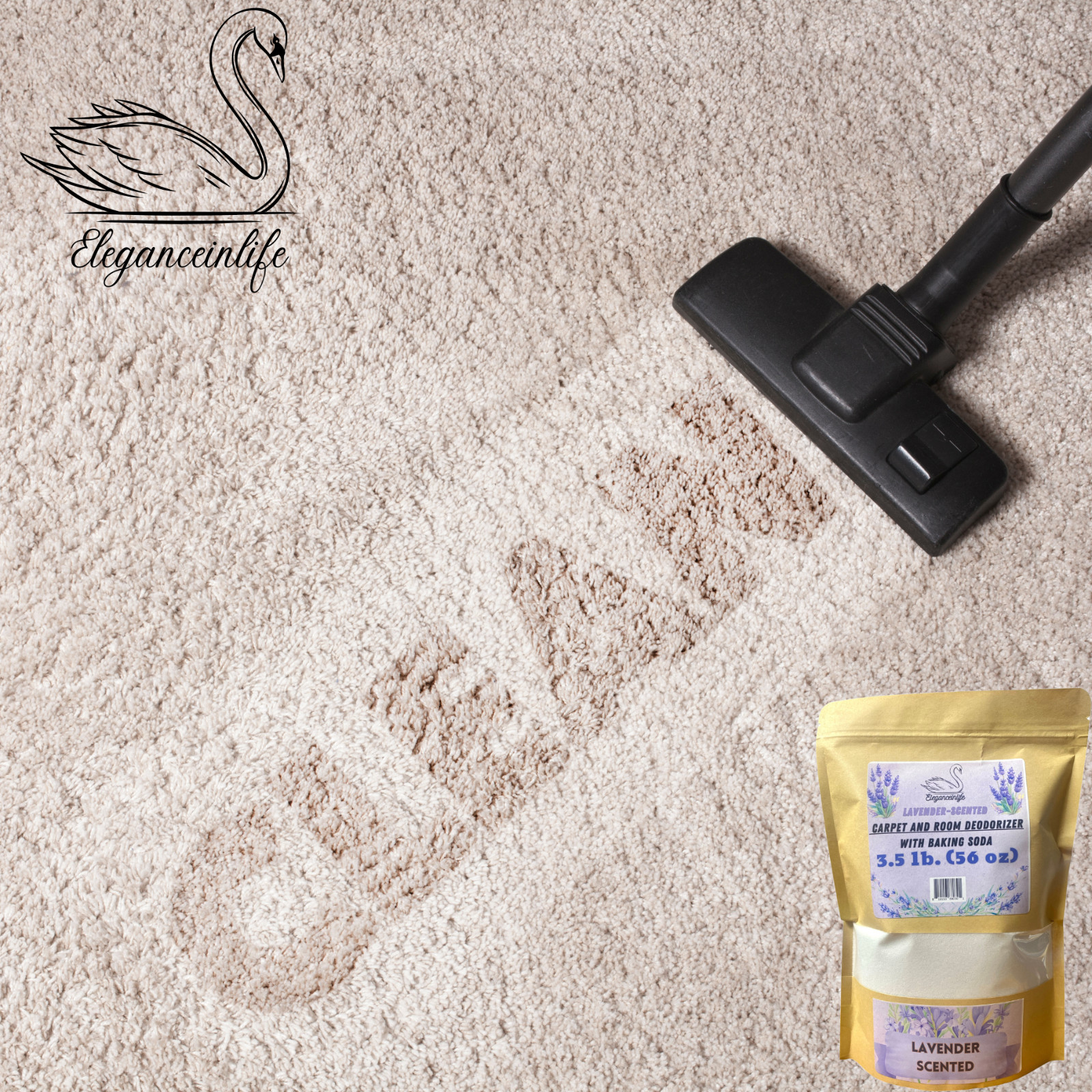 Eleganceinlife Lavender-Scented Carpet and Room Deodorizer Baking Soda, 3.5 LB