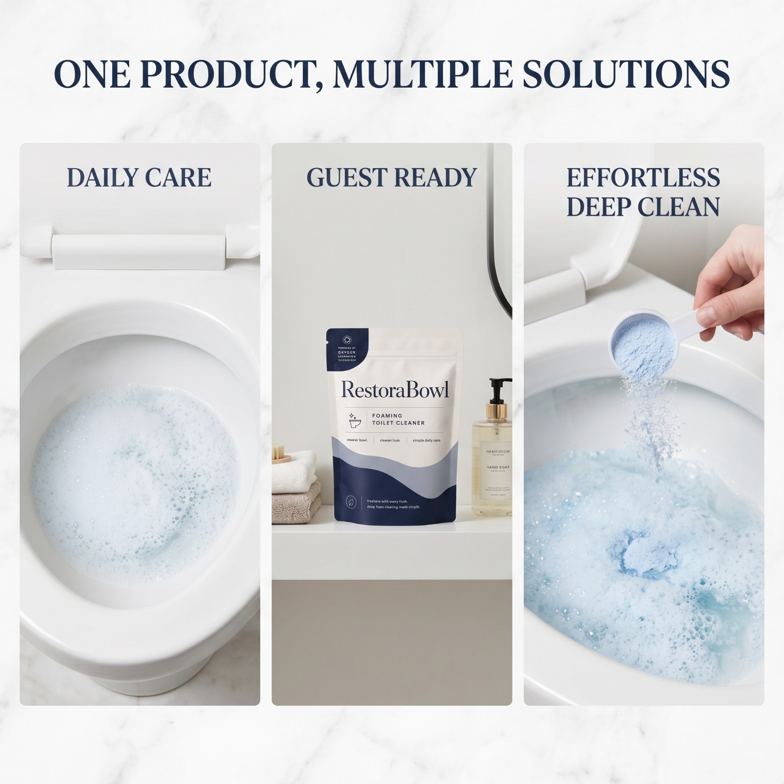 Restorabowl Foaming Cleaning Powder Fresh Scent Fast Dissolving Daily Care 300g