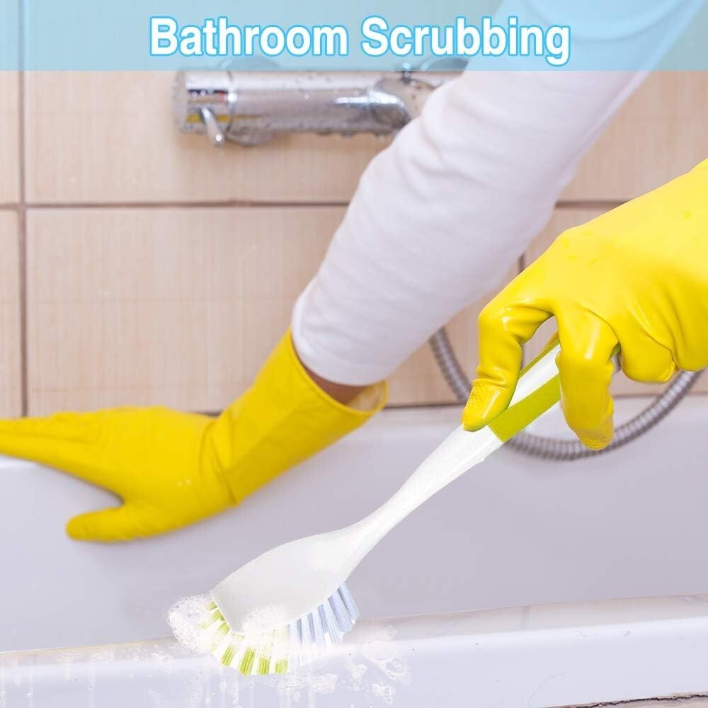 2 Pcs Scrub Brush Set for Dish Sink Pot Pan with Stiff Bristles Yellow Green