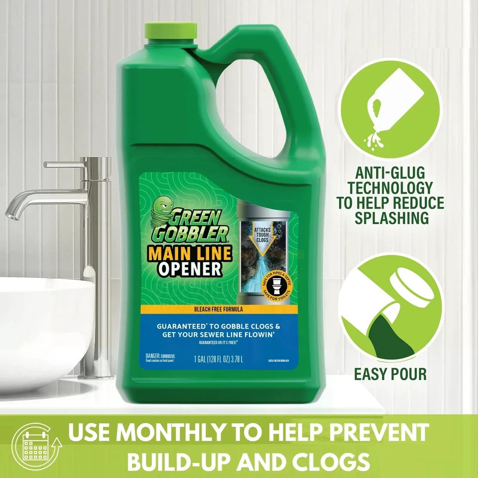 GREEN GOBBLER 1 Gal Drain Cleaner Grease Clog Remover Main Line Opener Toilet