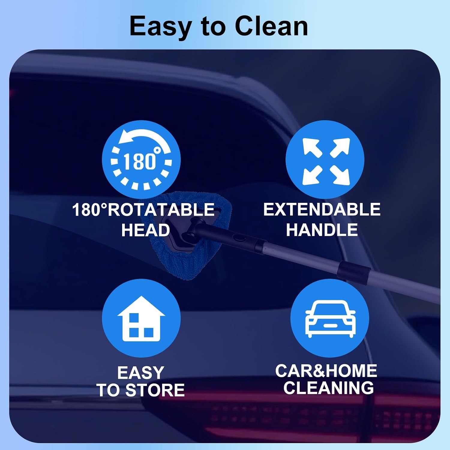 Dark Blue Extendable Car Windshield Cleaner Kit with Microfiber Pads & Spray