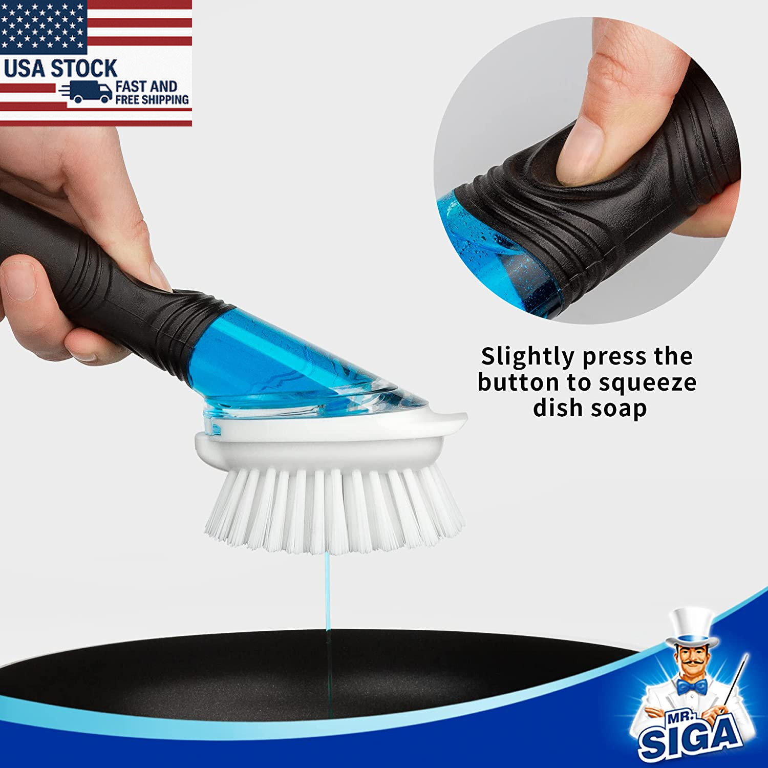 Soap Dispensing Dish Brush Set Kitchen Cleaning Brush Holder Pot Sink Scrubber
