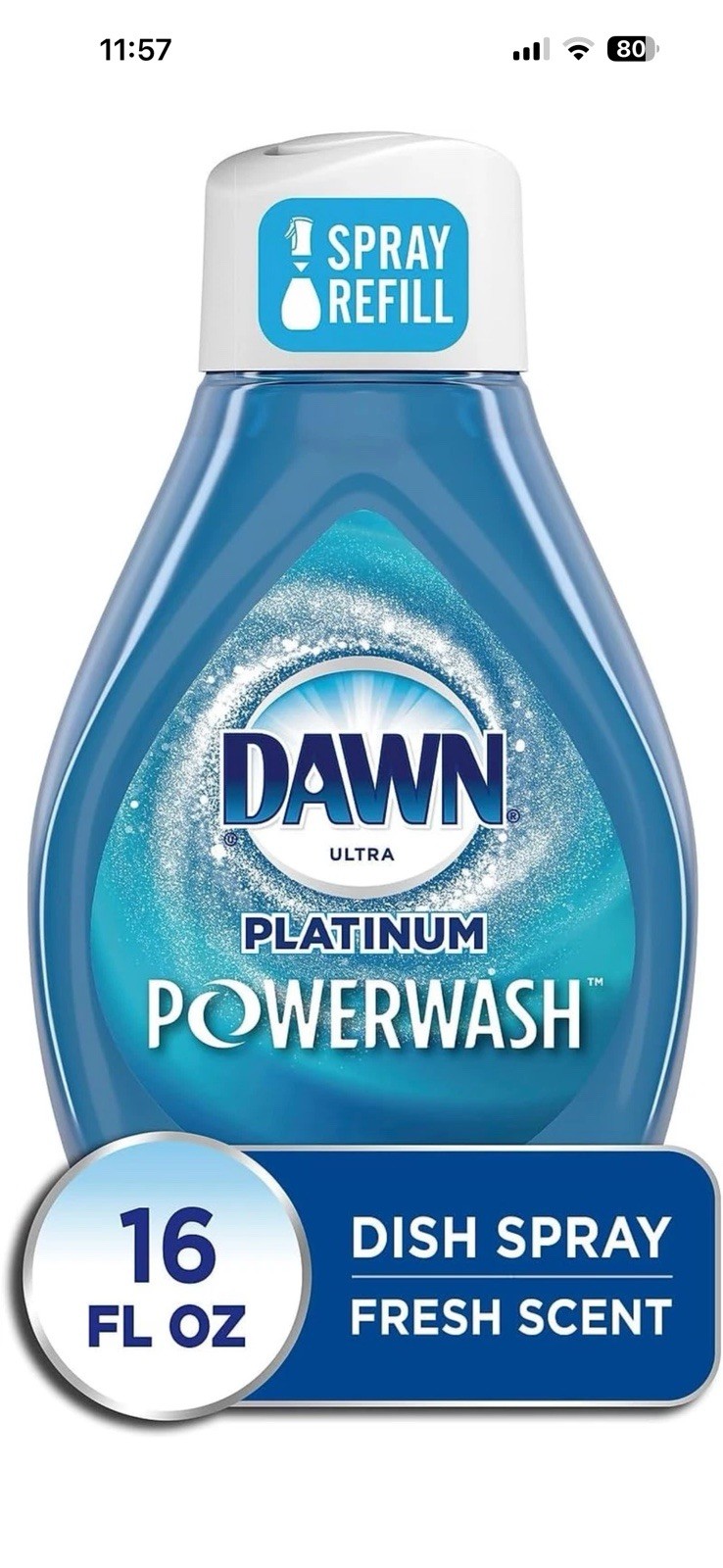 Dawn Platinum Powerwash Dish Spray Refills 16oz Fresh Scent (8 Pack)