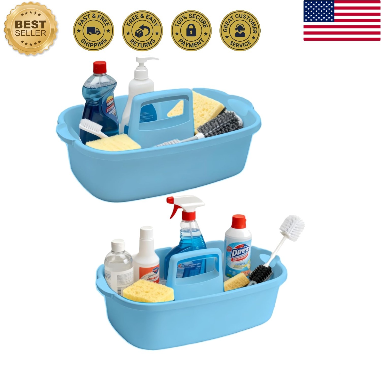 Versatile Blue Shower Basket with Handle – 2-Pack for All Your Storage Needs