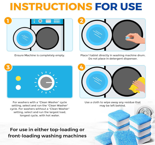 Washing Machine Cleaner Descaler 24 Pack – Deep Cleaning Tablets for HE Front &