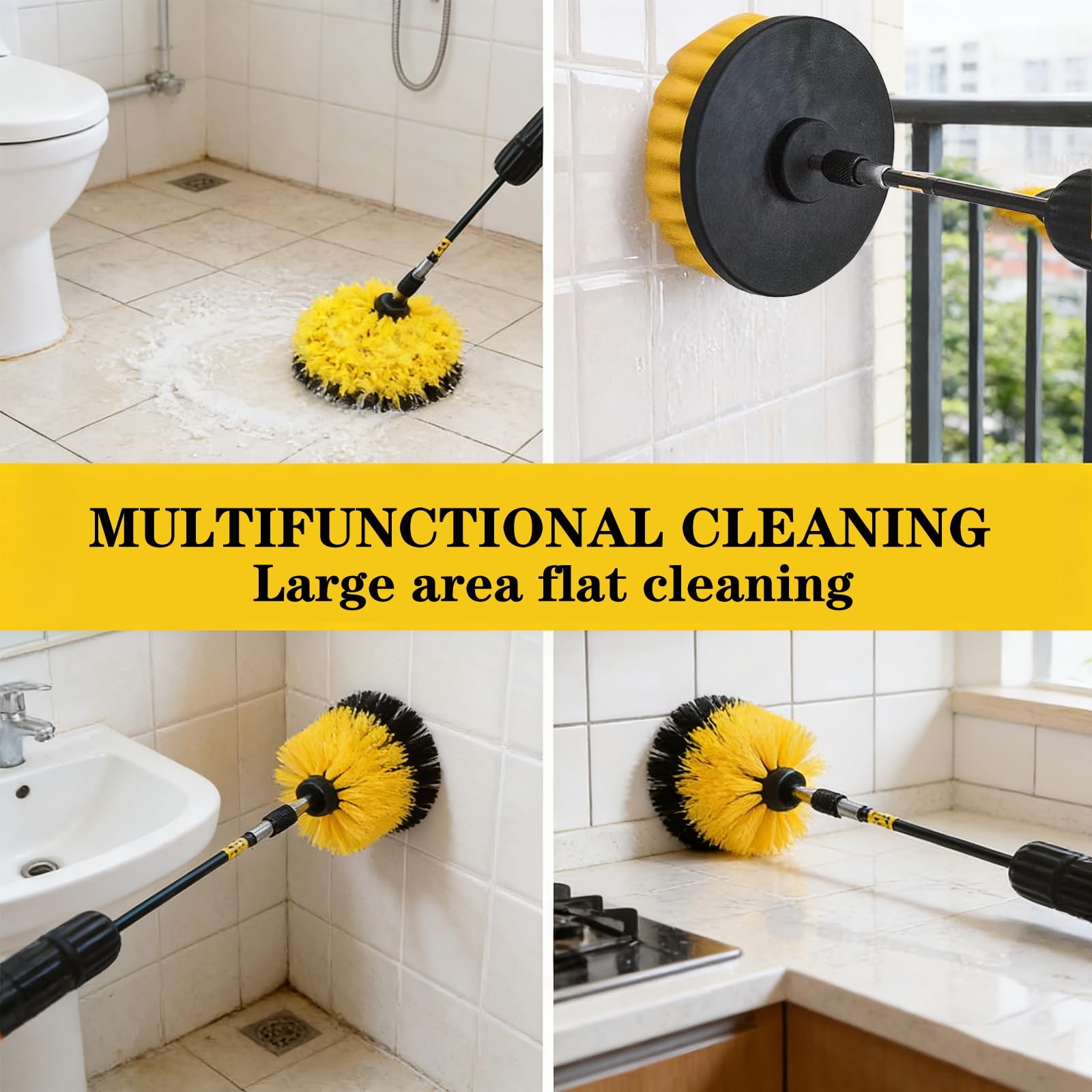 -Pack Drill Brush Power Scrubber Set, Long Attachment for Bathroom, Car, Tile