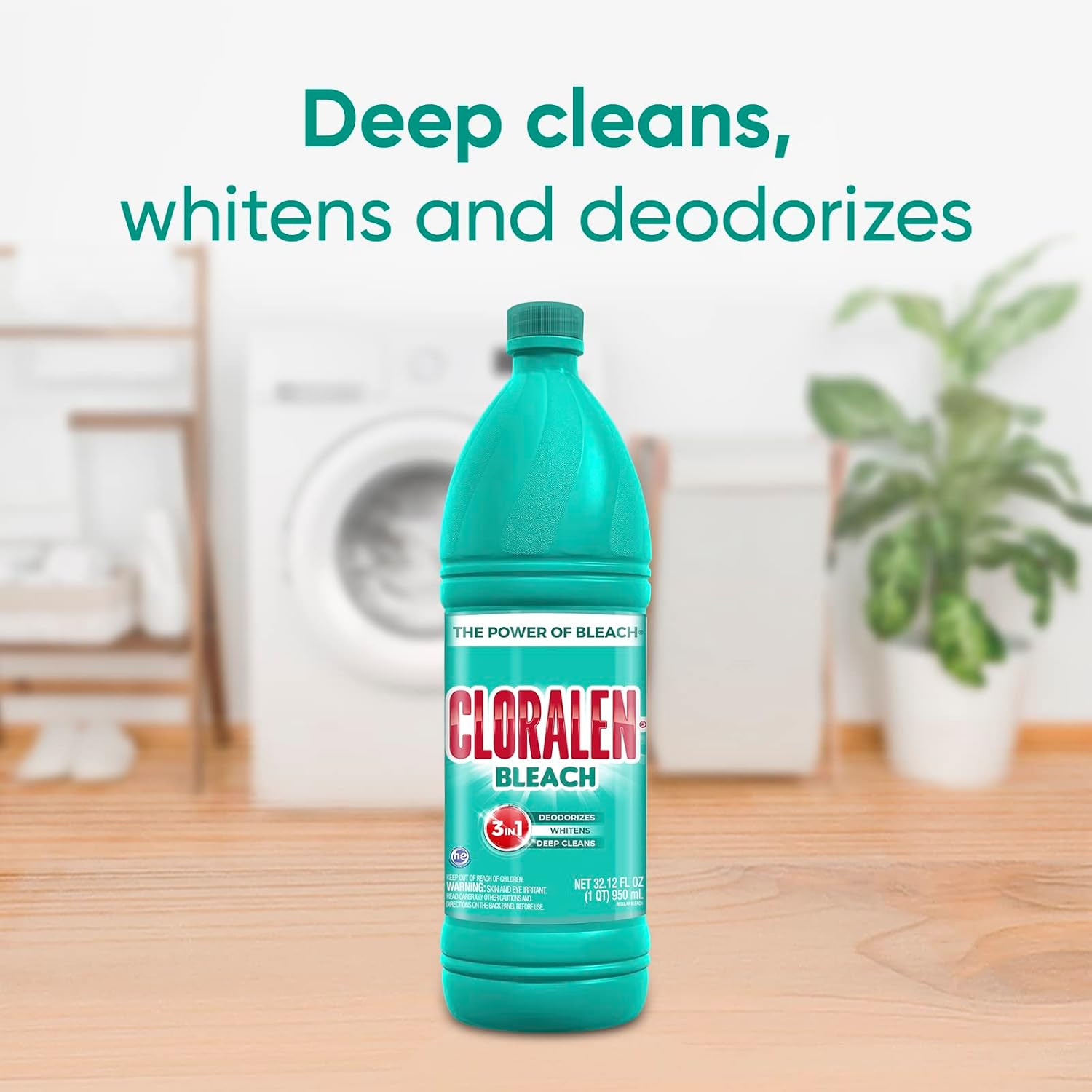Household Cleaning Liquid Bleach – 32.12 fl oz – 3-in-1 Multipurpose Cleaner for