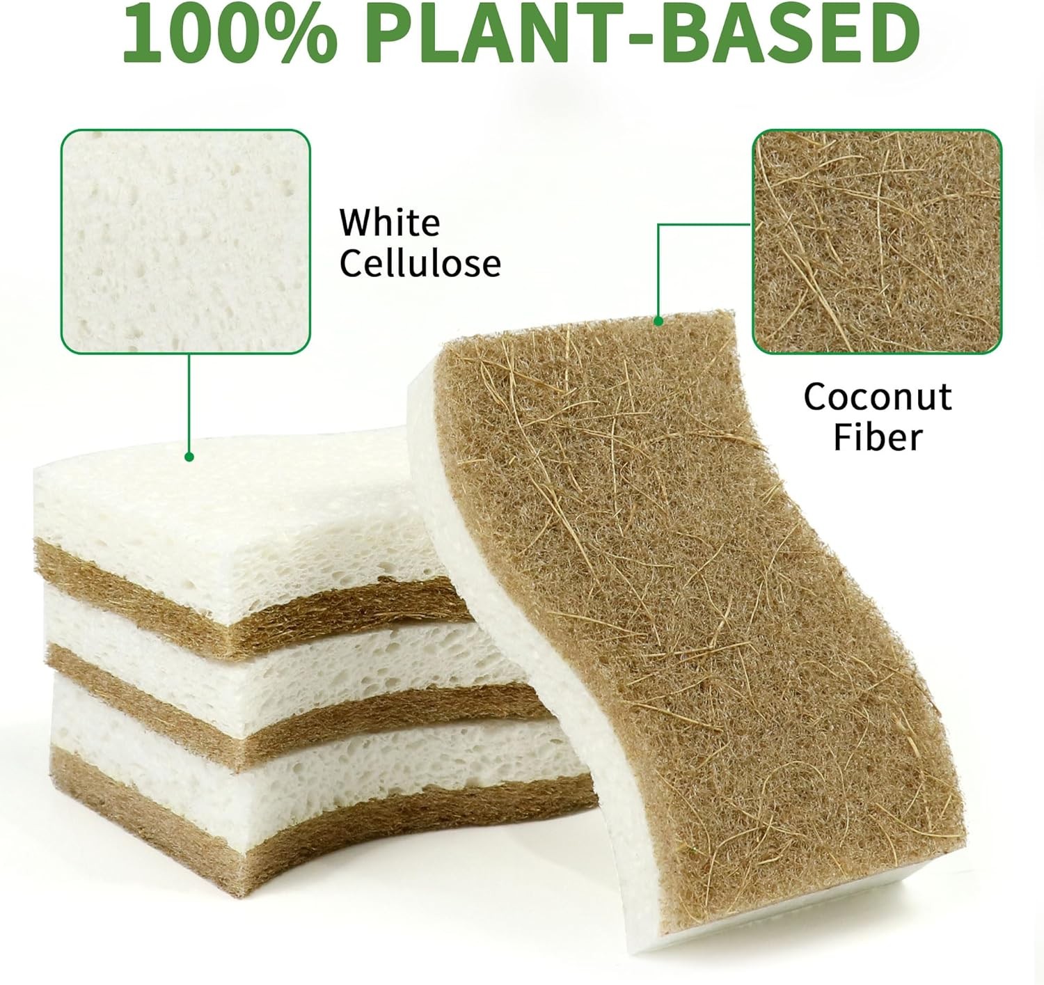 16 Pack Biodegradable Natural Kitchen Sponge – Compostable Cellulose and Coconut
