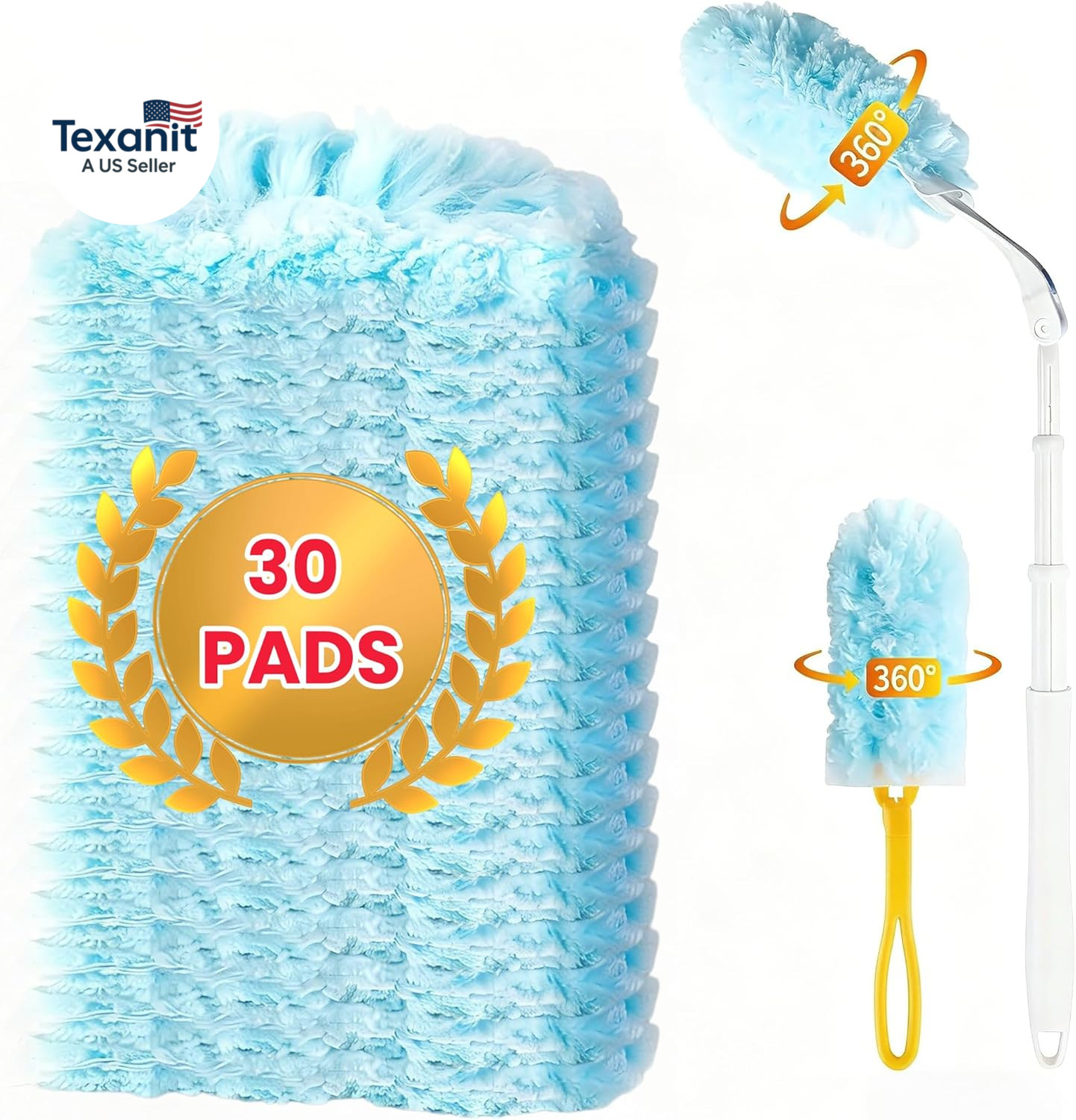 30 Count Duster Refills for Swiffer Dusters, Multisurface 360 Dusters with 3Ft E