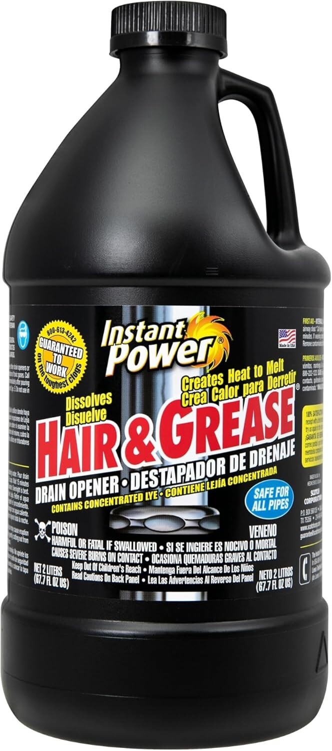 Instant Power Hair and Grease Drain Opener, Liquid Clog Opener – 67.7oz (2L)