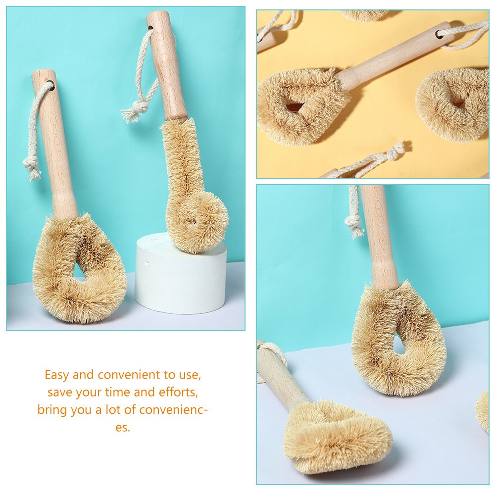 2pcs Kitchen Pot Brush Natural Bristle Wooden Handle Utensil Cleaning Brush