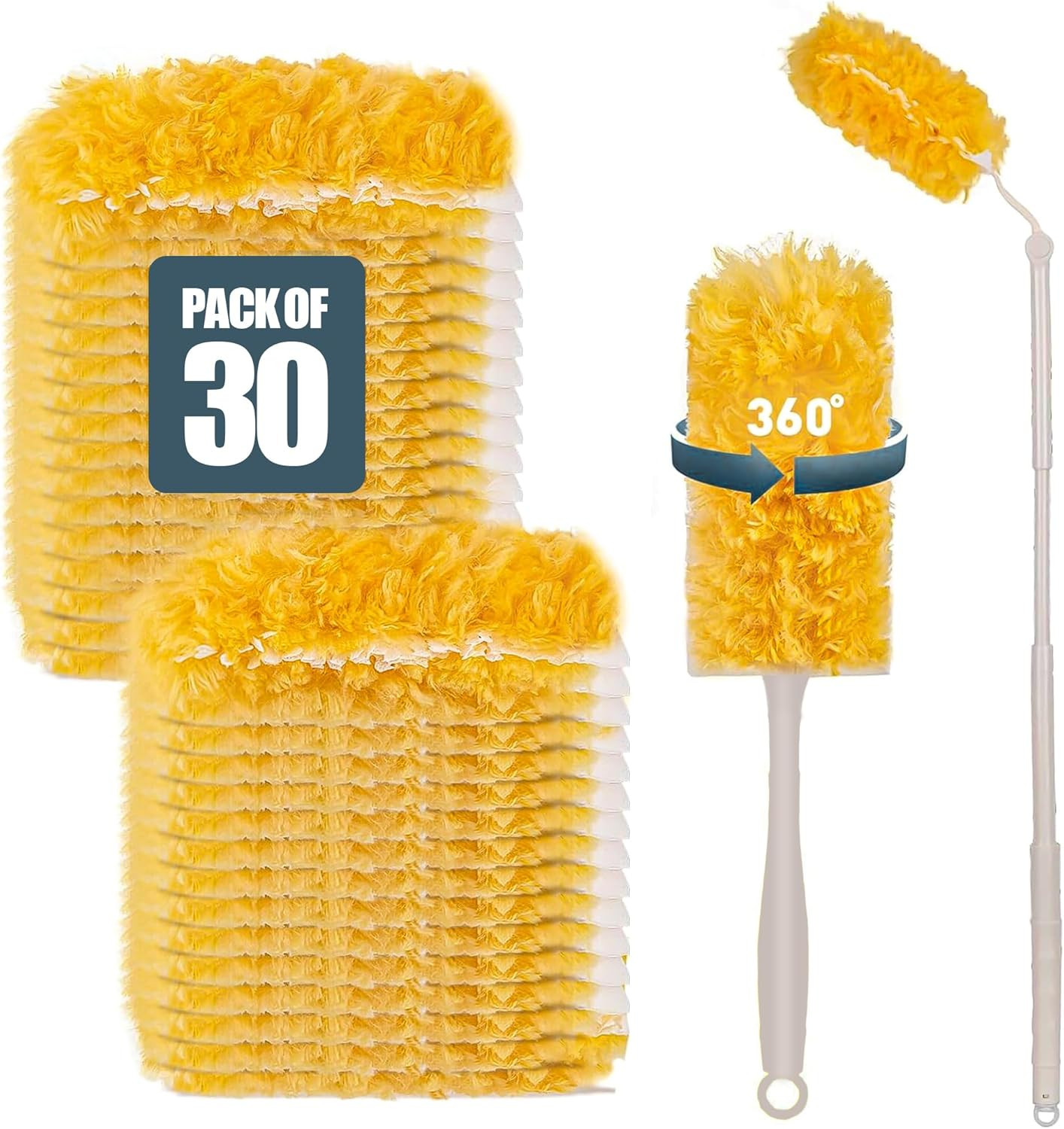 Heavy Duty Duster Refills 30 Pack, 360° Multi Surface Feather Dusters Kit with E