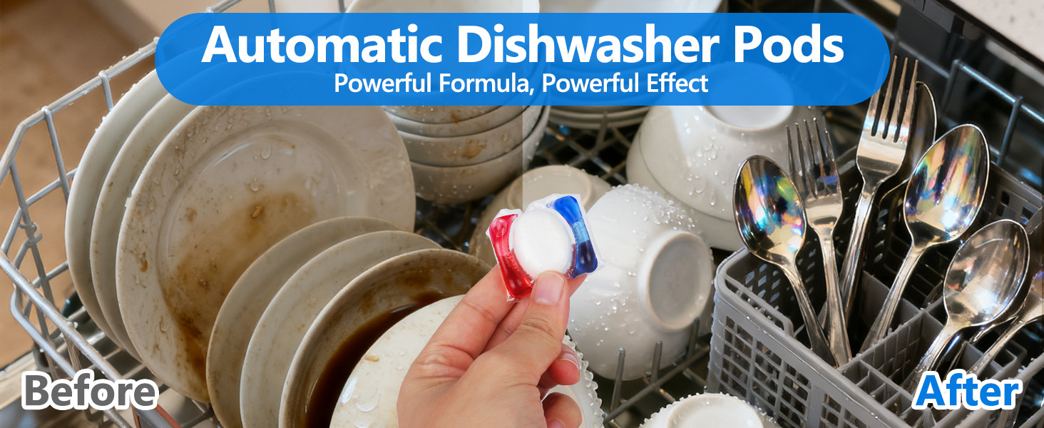 32 Count Dishwasher Pods, No Pre-Rinse Dishwasher Detergent Soap On Stain and