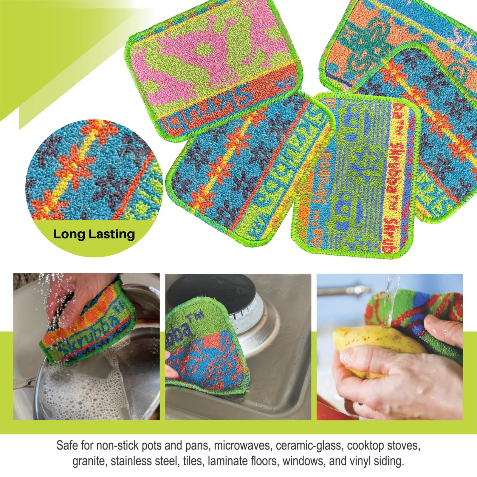 Wet-it! Skrubba 3-Pack Reusable Dish Scrubbers – Non-Scratch Scouring Pads fo…